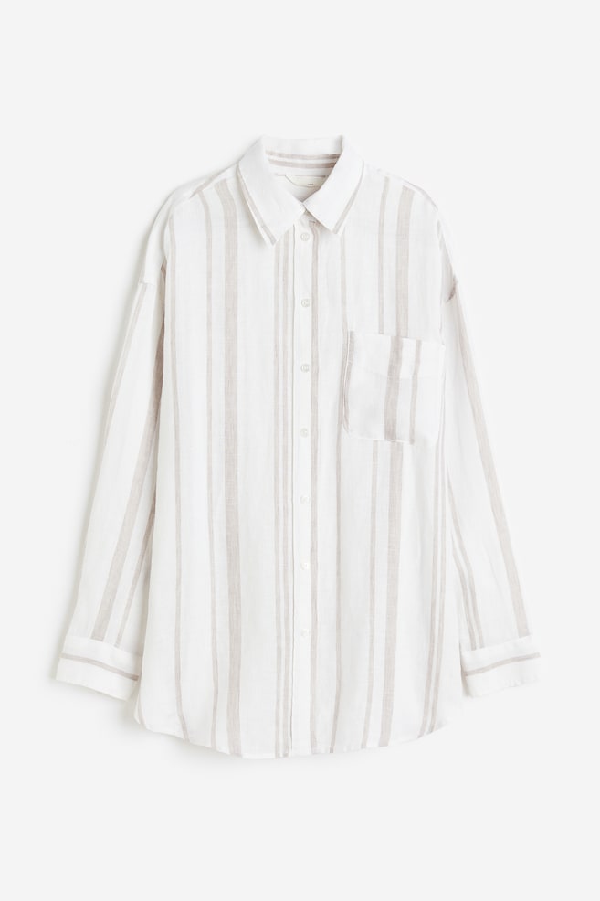 Oversized linen shirt - White/Beige striped/White/Blue/White striped/Cerise/dc/dc/dc - 2