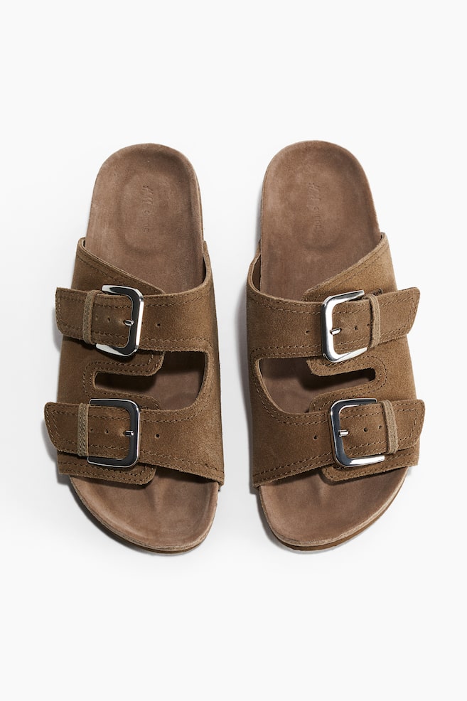 Sandalen aus Veloursleder - Dunkelbeige/Schwarz - 1