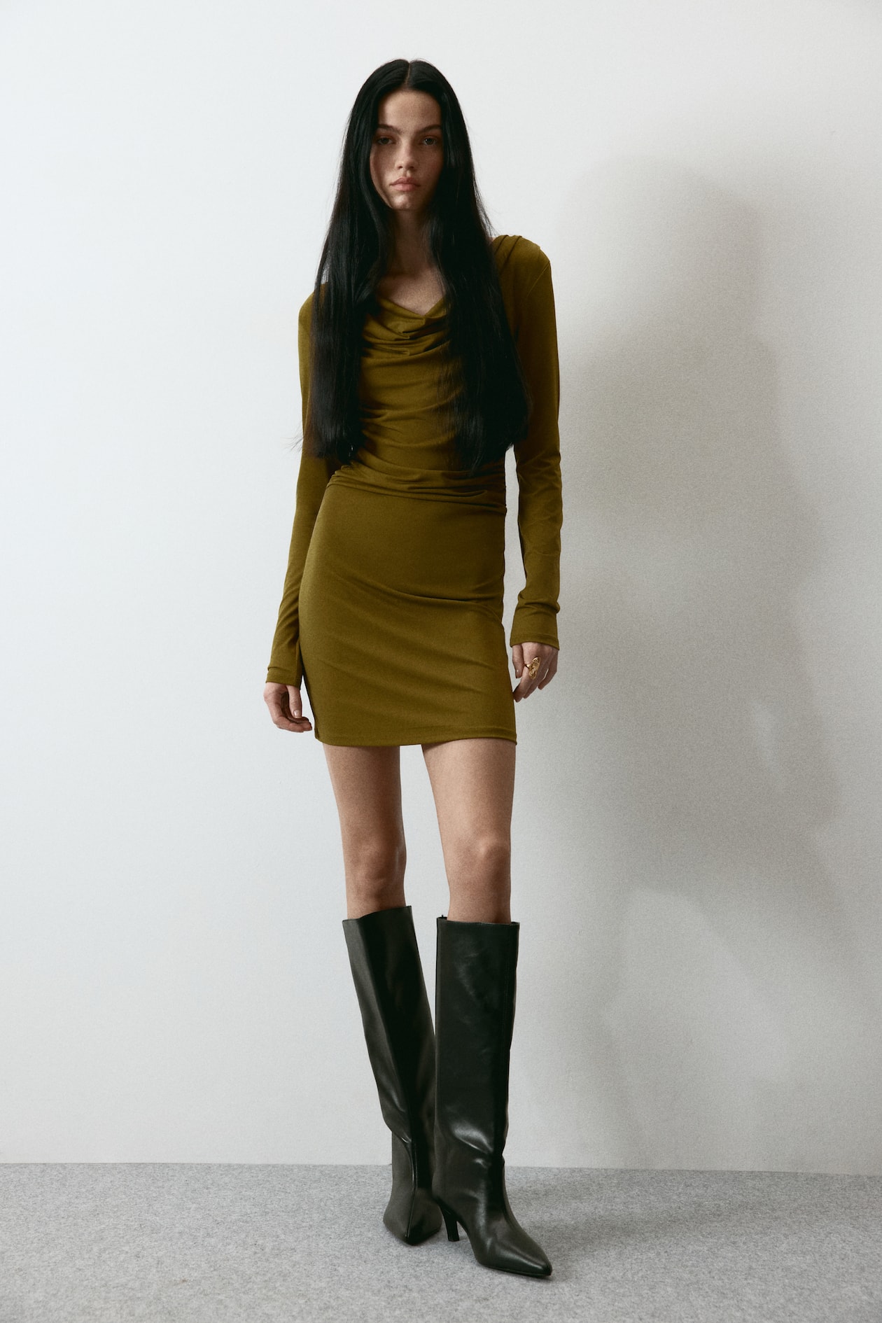Cowl-Neck Jersey Dress