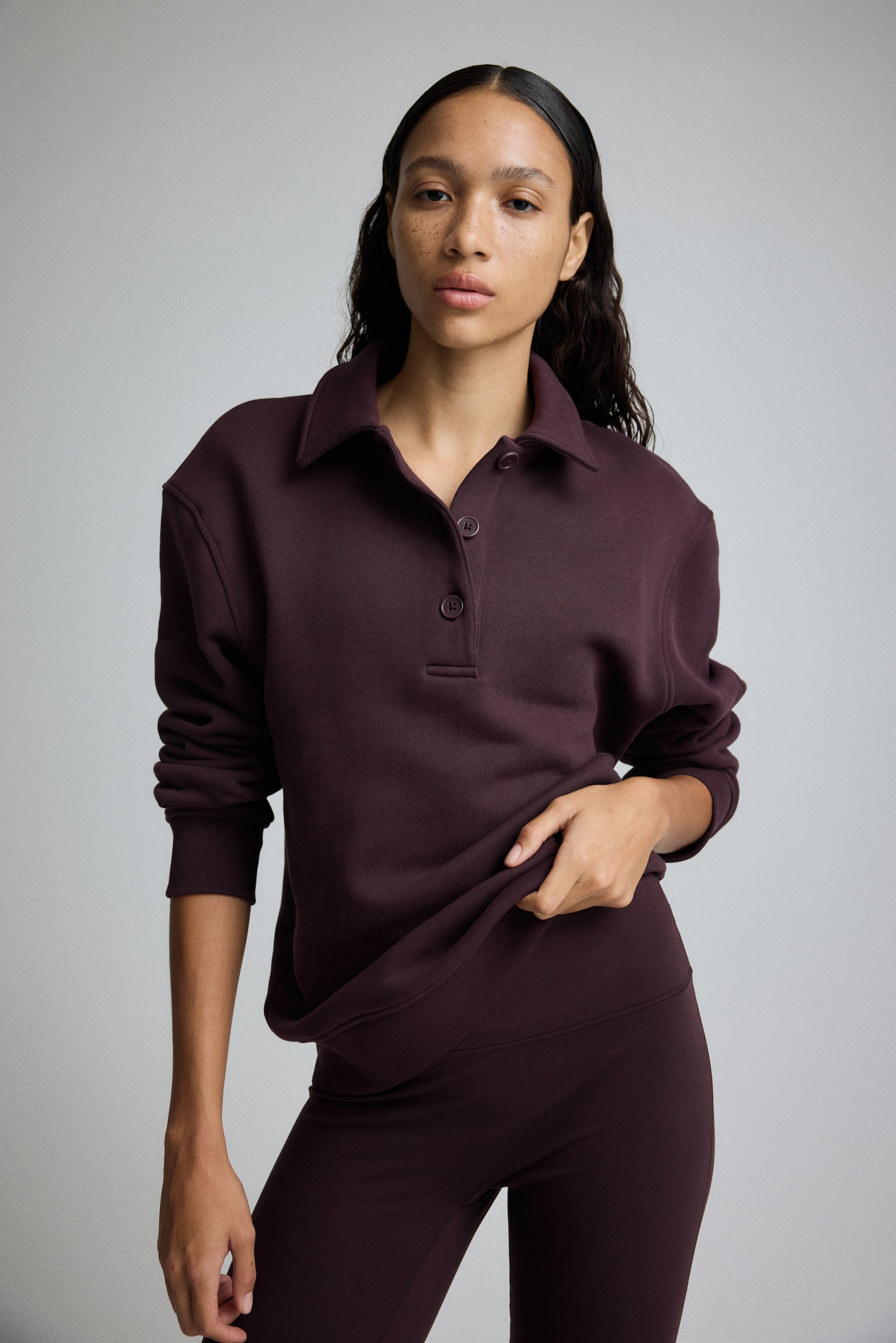 Sports cotton rugby shirt - Chocolate plum/Light taupe - 3