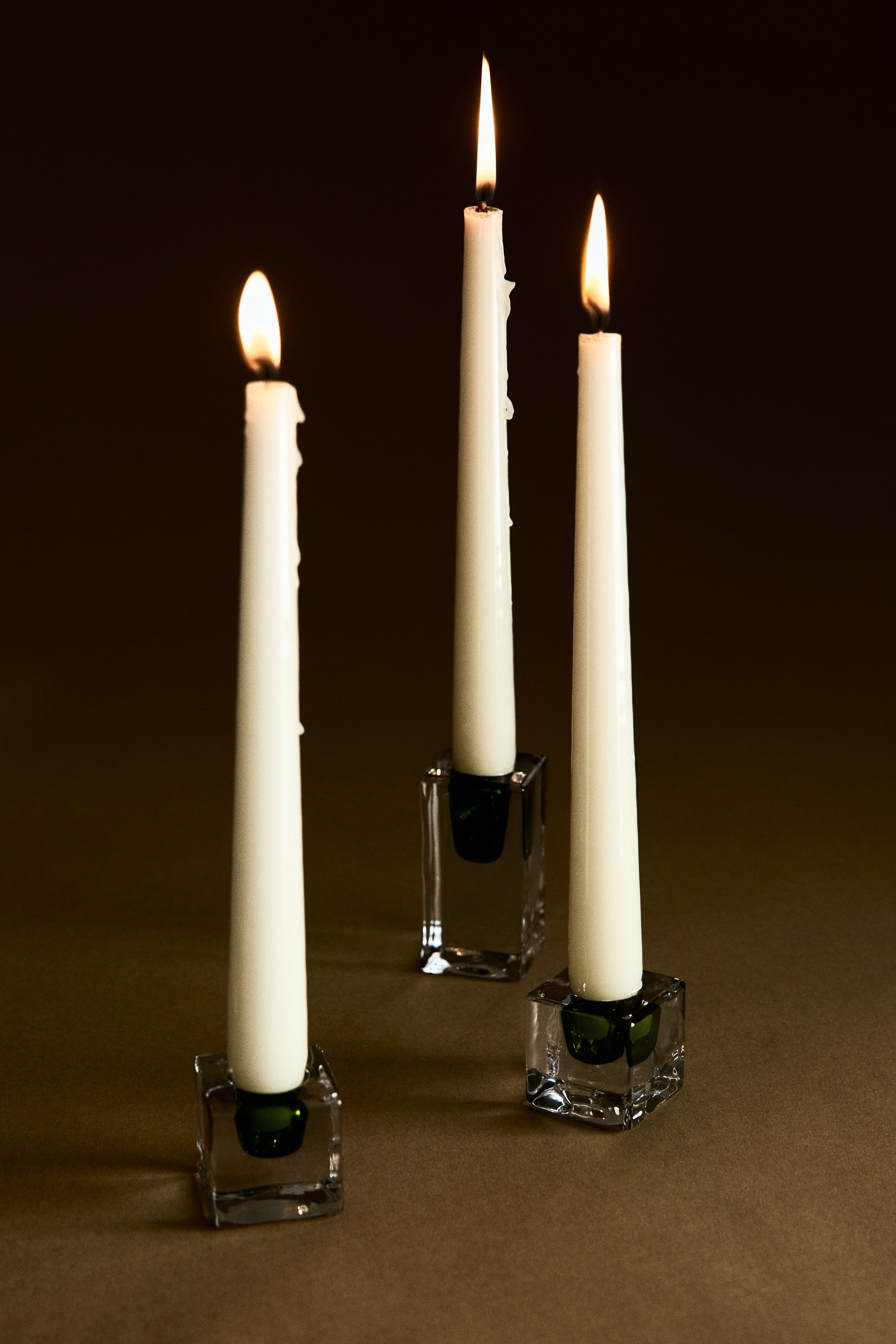 Small Glass Candlestick - Green/transparent/Red/transparent/Gray/transparent