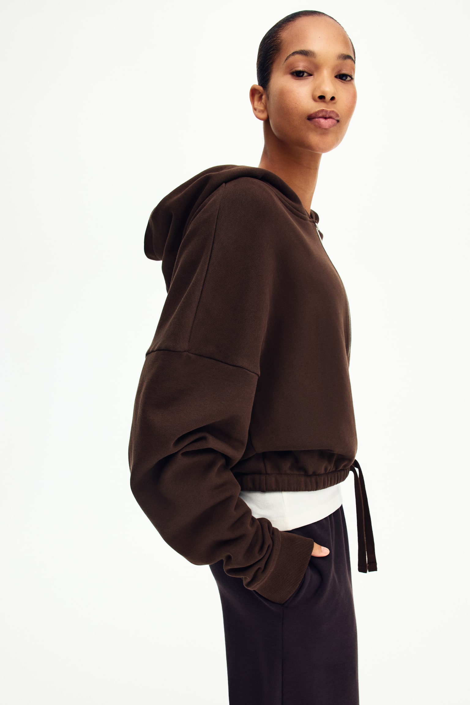 Женское худи H&M Drawstring zip-through, цвет: Коричневый — фото 3