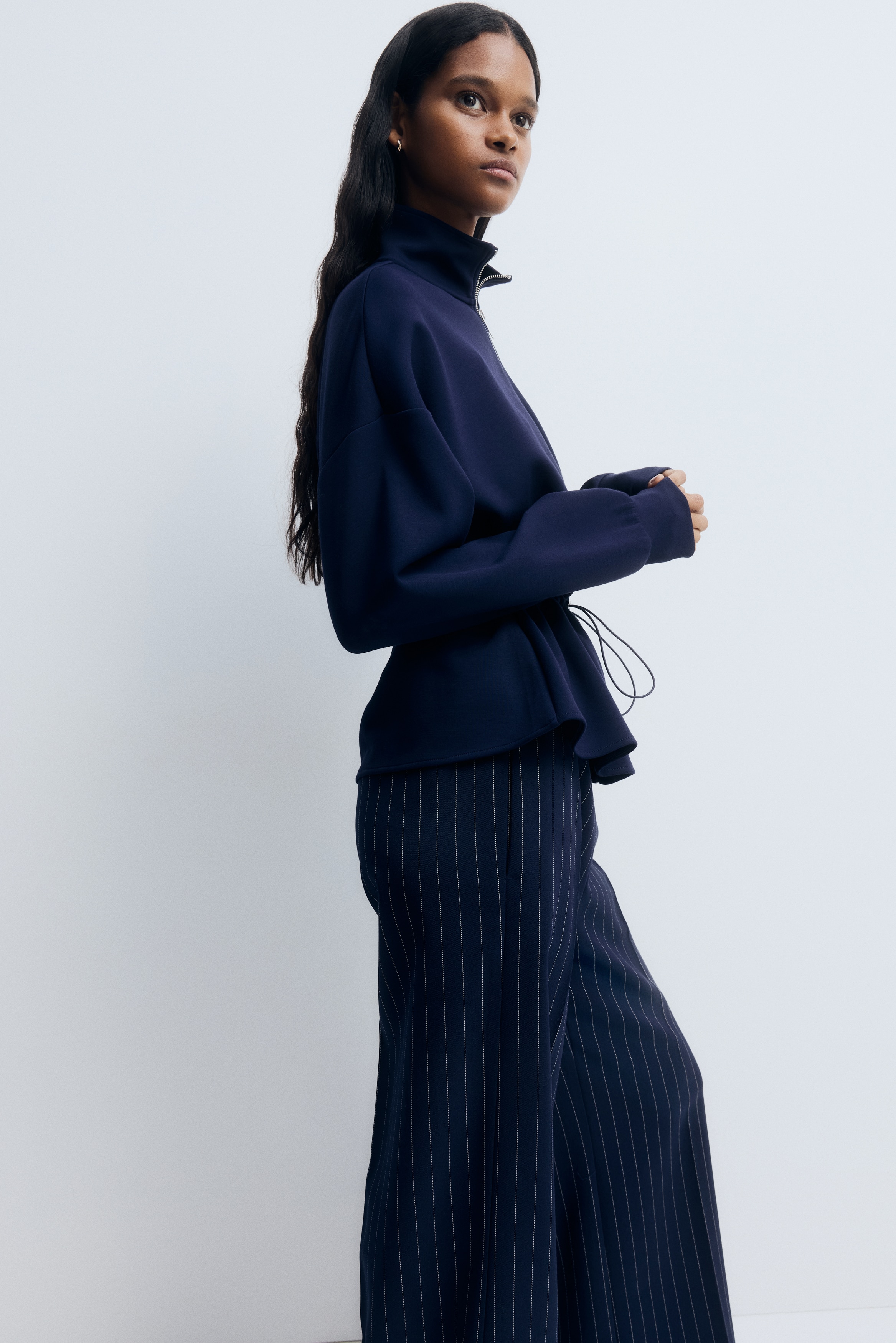 Women's Navy blue Peplum Sweatshirt Jacket | H&M US