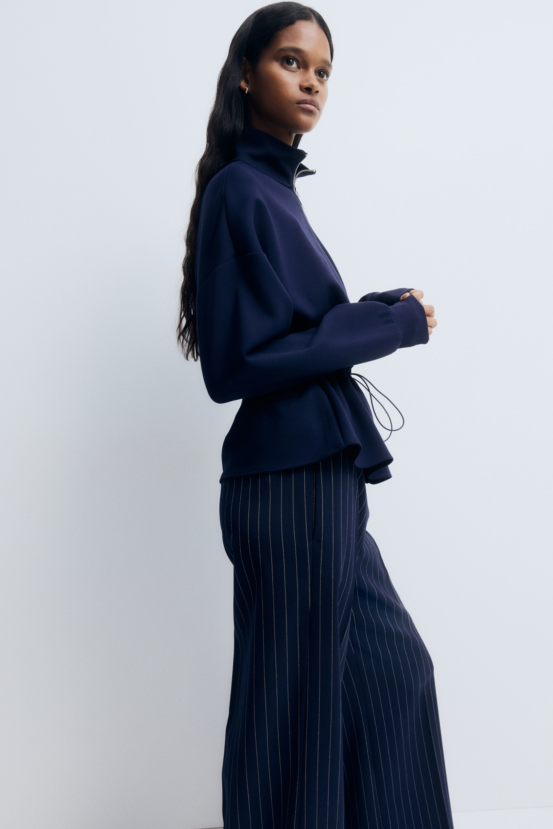 View larger image: Peplum zip-through sweatshirt - Navy blue - Ladies | H&M MY 4