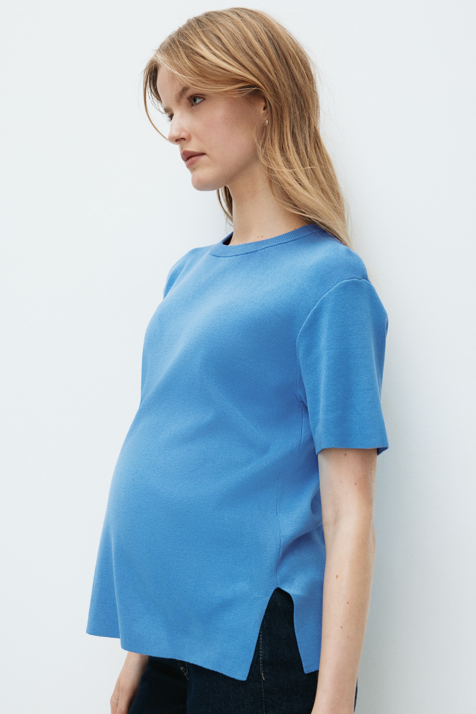 MAMA Fine-Knit T-Shirt - Blue/Light beige - 5