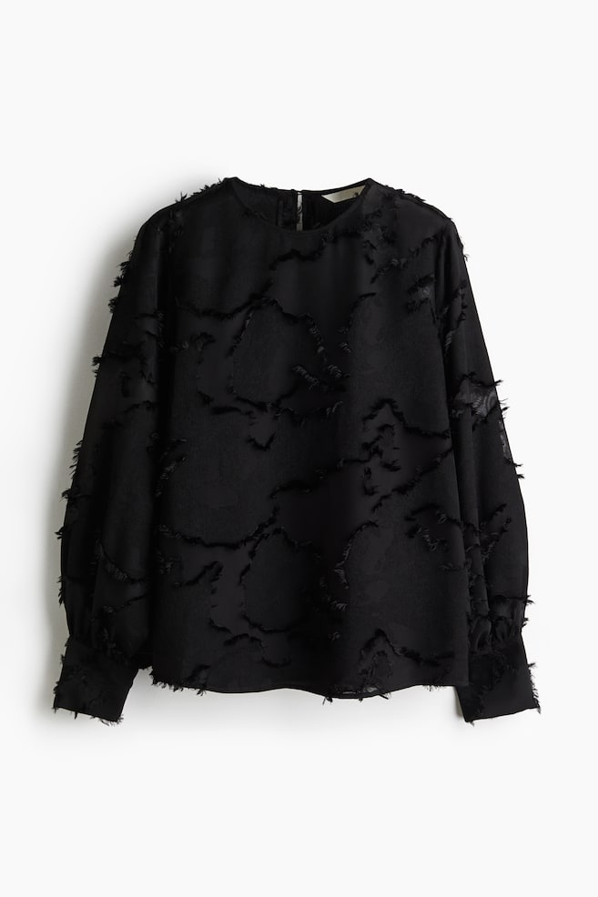 Jacquardgeweven blouse - Zwart/Wit - 1