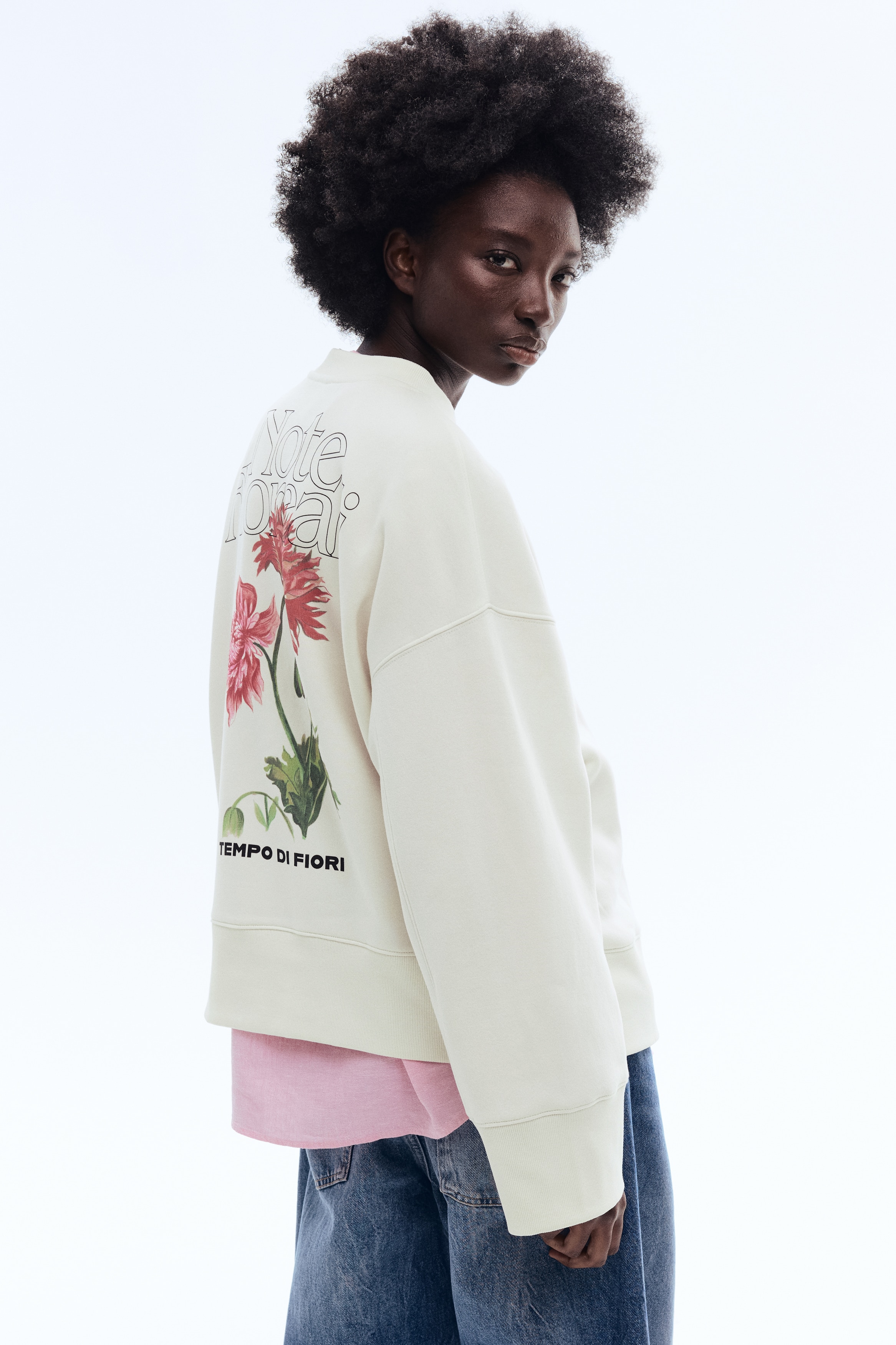 Felpa con stampa - Bianco/Note Floreali