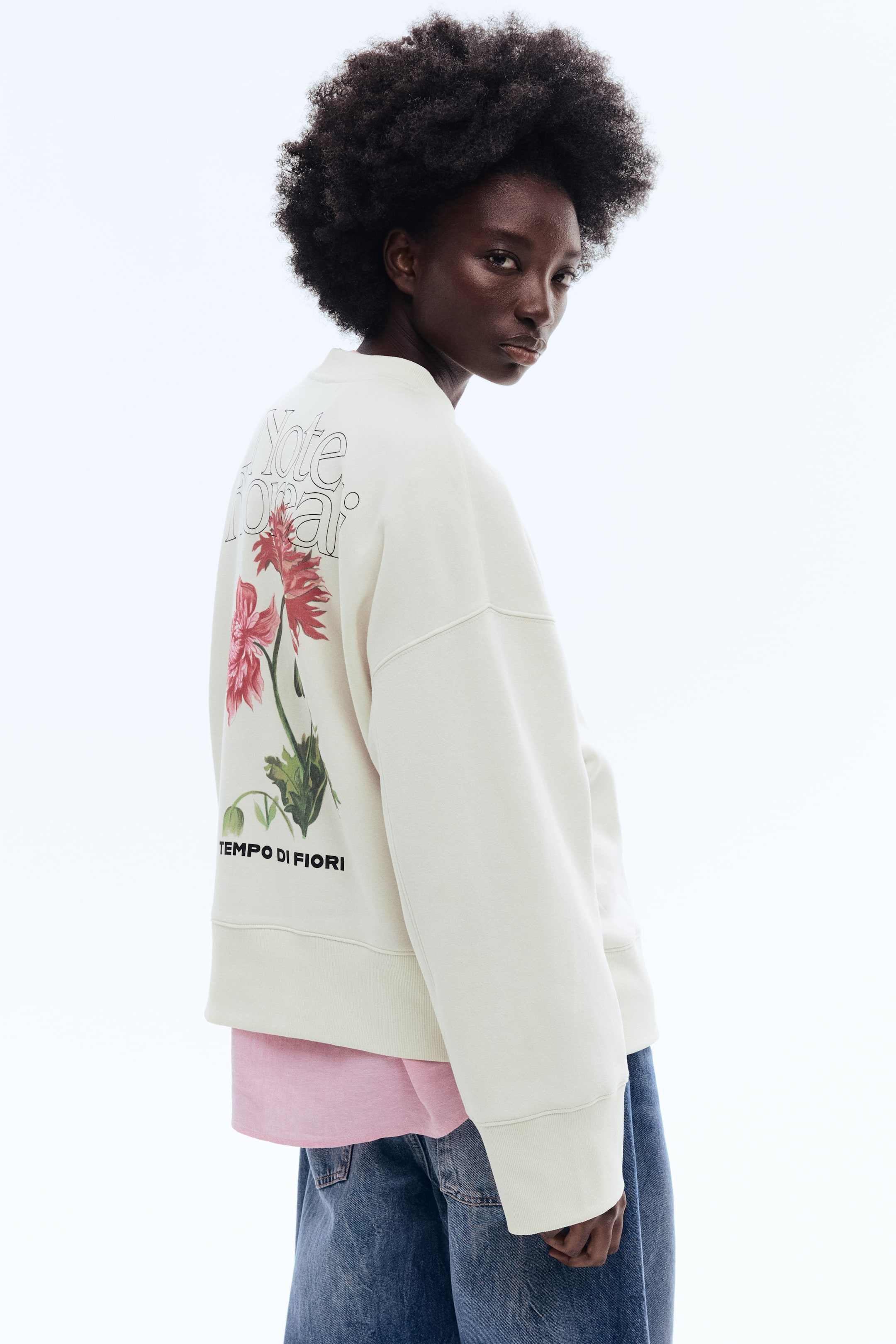 View larger image: Printed sweatshirt - White/Note Floreali - Ladies | H&M 1