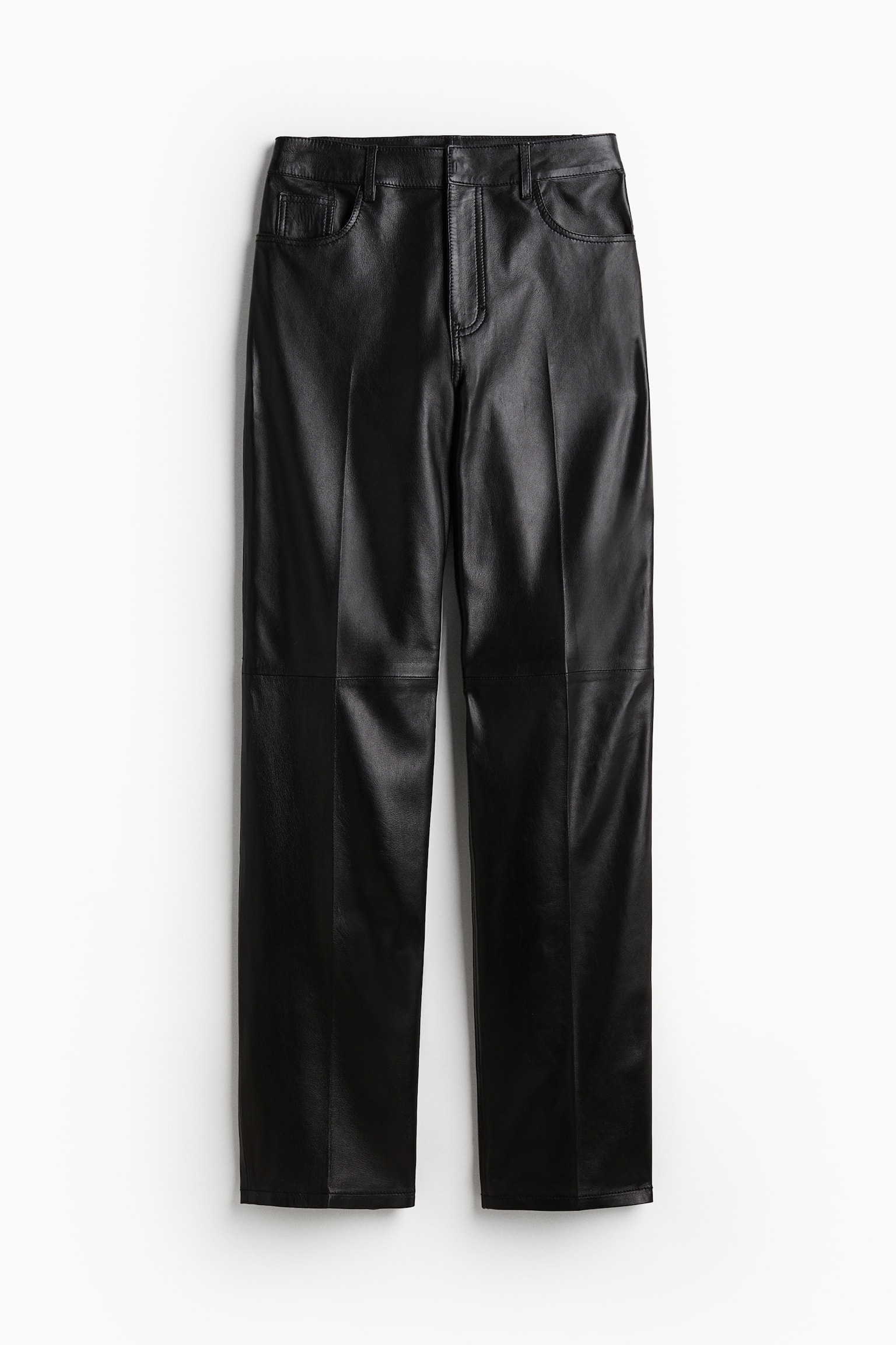 Crease-leg leather trousers - Black - 1