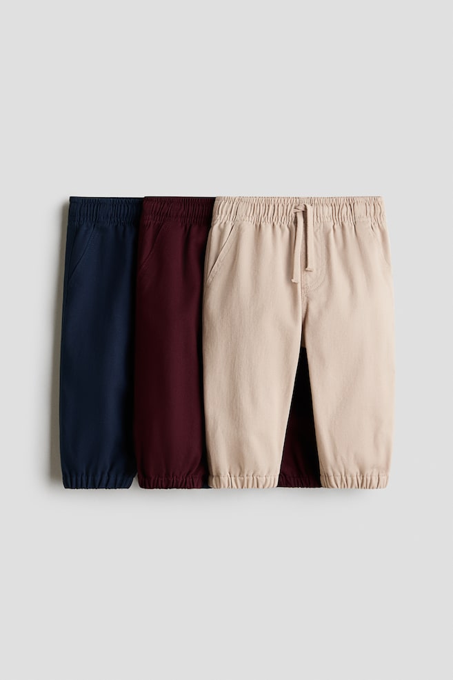 3er-Pack Joggpants aus Baumwolltwill - Marineblau/Dunkelrot/Hellbeige - 1