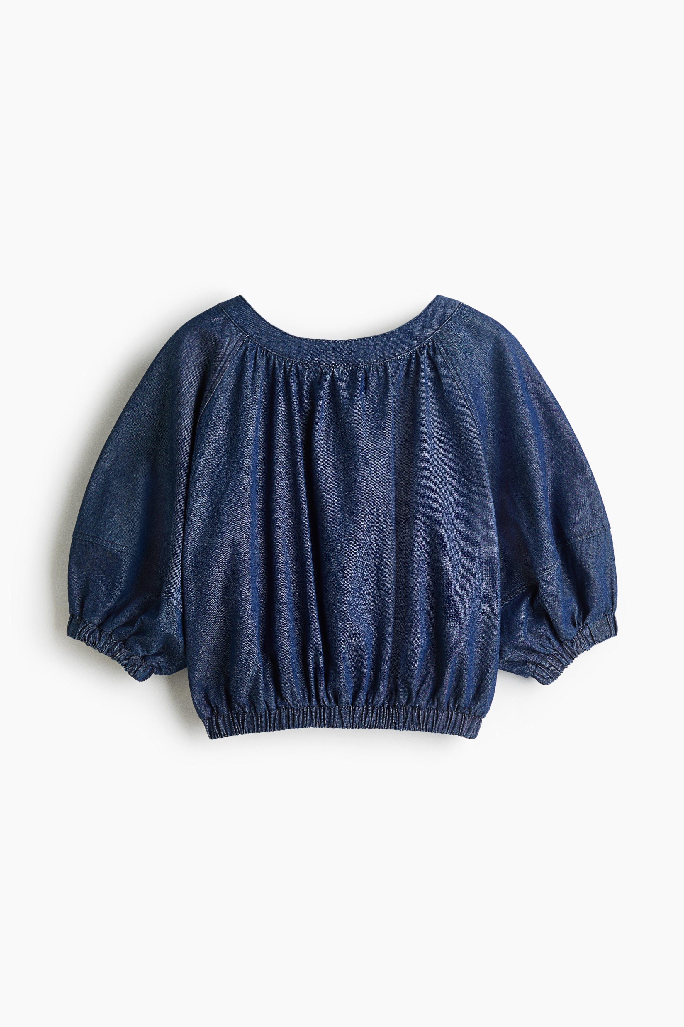 타이넥 코튼 블라우스 - 데님 블루