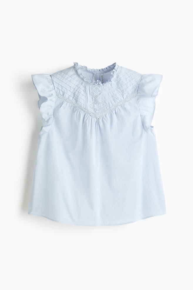 Pintucked cotton top - Light blue/Cream - 1