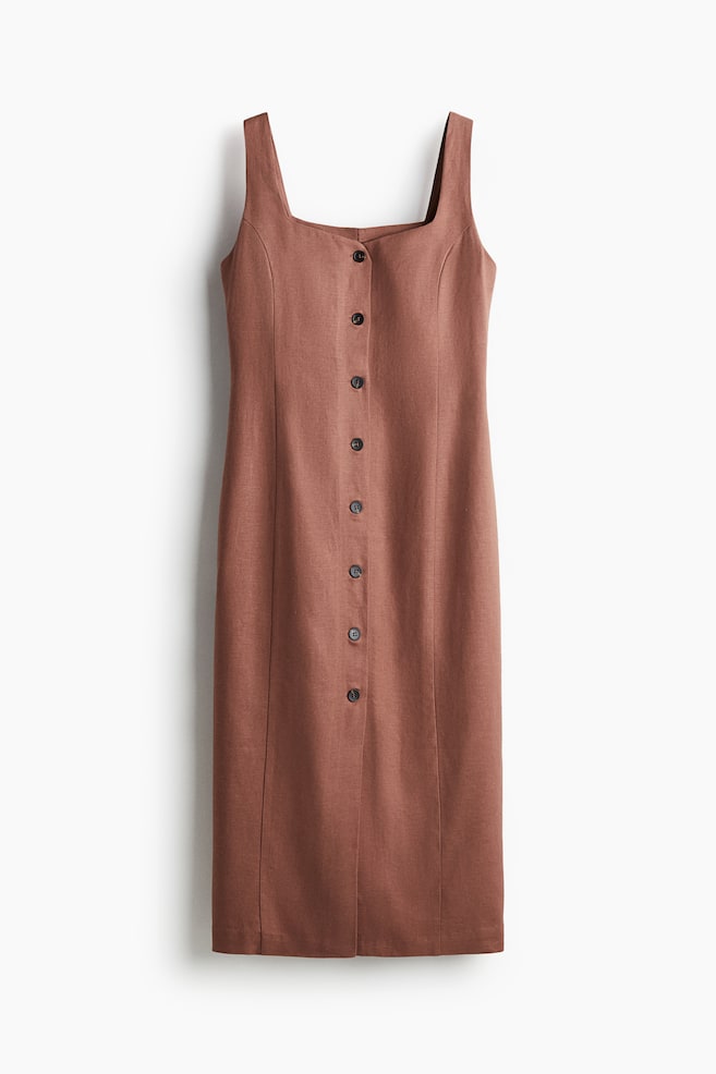 Vestido midi en mezcla de lino - Marrón empolvado - 1