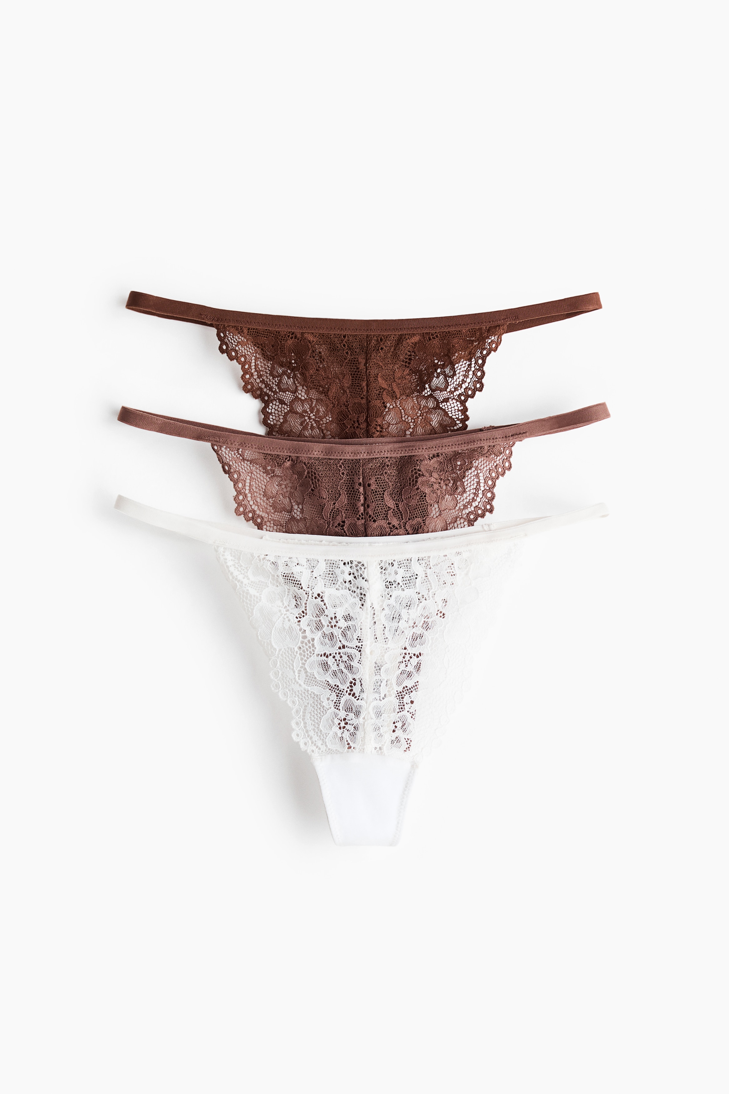 Thong 3件入蕾絲細帶內褲 - 咖啡色/白色/黑色/酒紅色/白色/淺粉紅色/黑色/白色/酒紅色/淺粉紅色/白色/白色/淺粉紅色/黑色