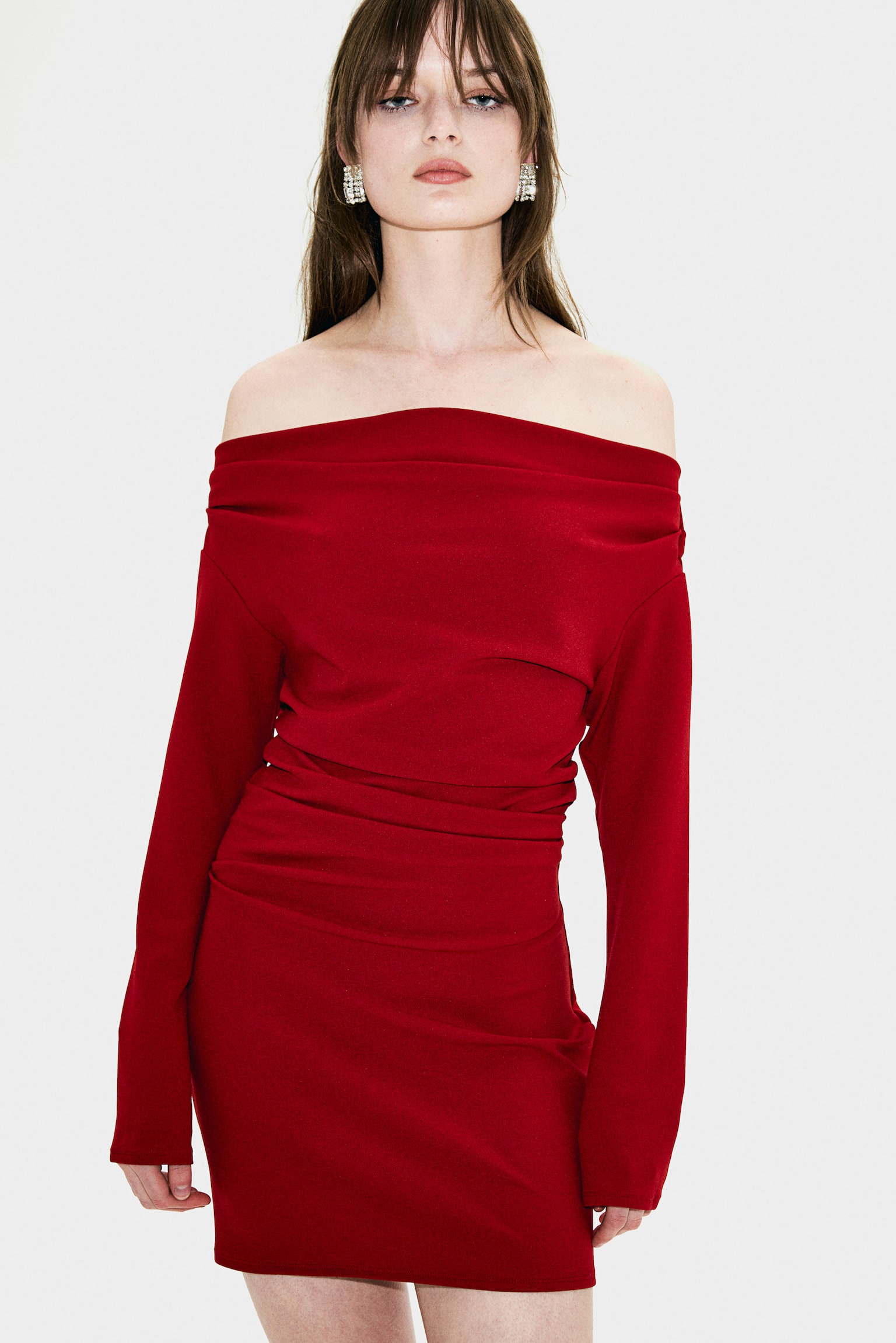 Draped off-the-shoulder dress - Dark red/Black - 3