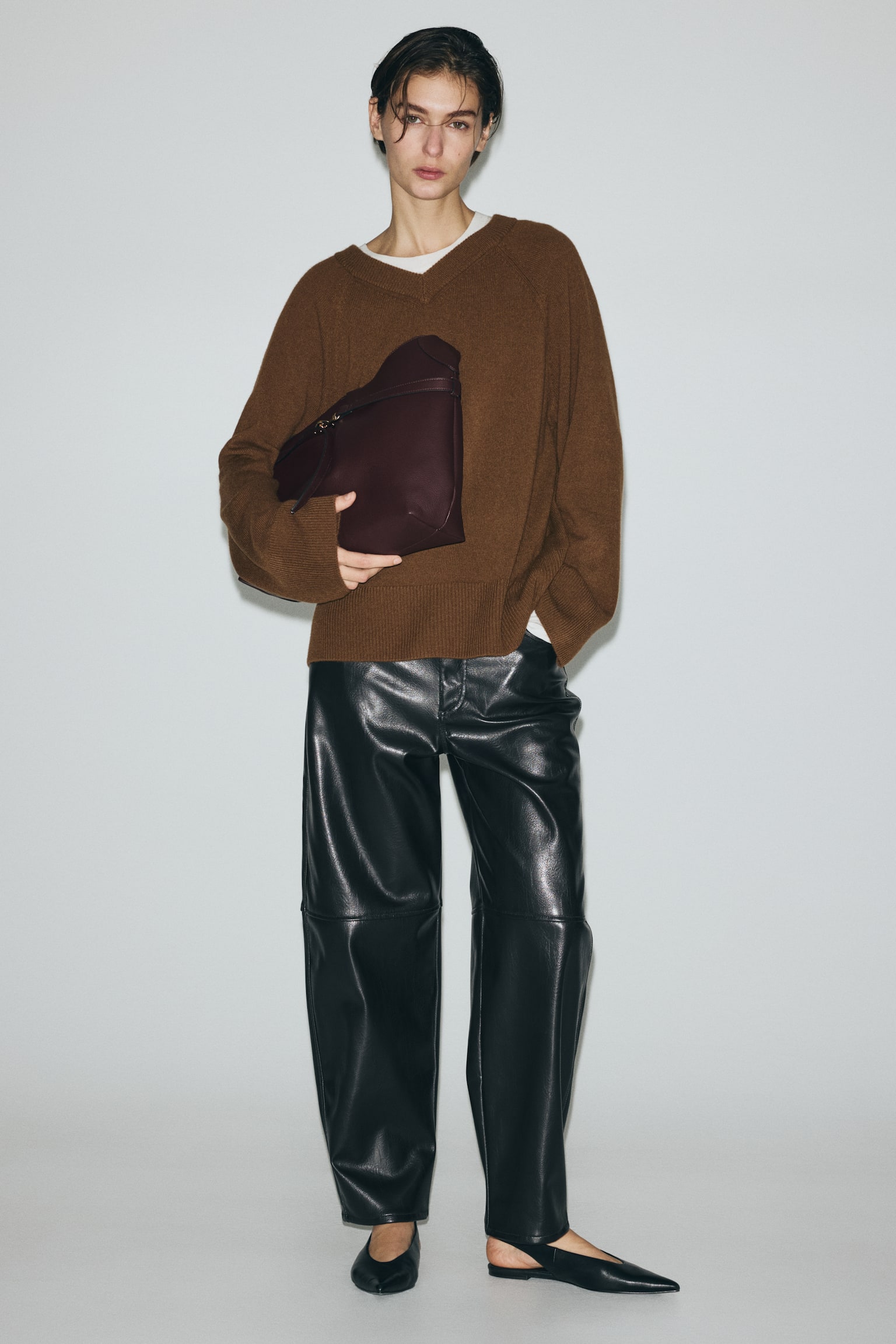 Oversized wool jumper - Brown/Bright red/Brown - 1