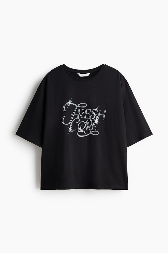 Printed cotton T-shirt - Black/Fresh Core/Light grey marl/Dragon fruit/Cream/Leaves - 1