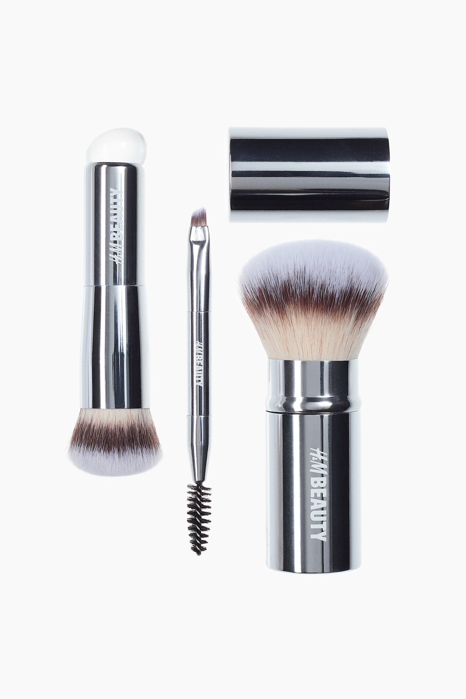 3-Piece Travel Makeup Brush Set - Silver-colored