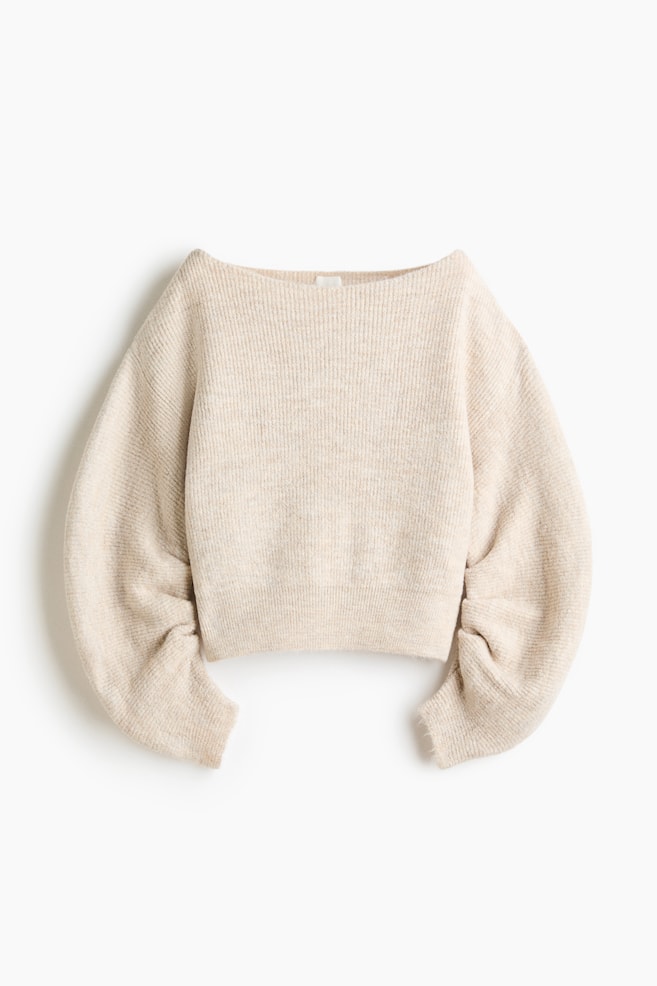 Oversized Boat-Neck Sweater - Light beige melange - 1
