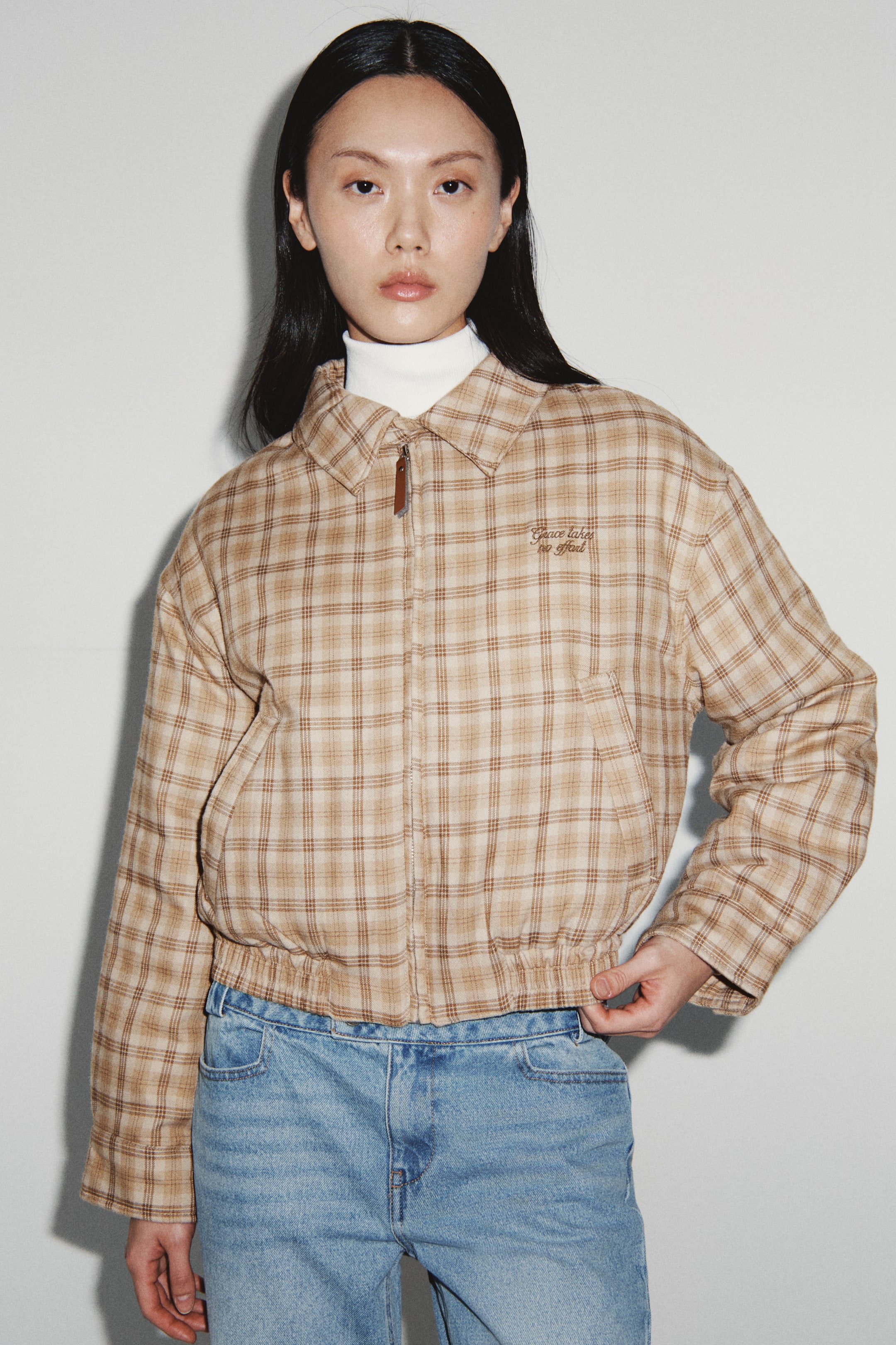 拡大画像を表示: Padded twill jacket - ダークベージュ/チェック - レディース | H&M JP 1