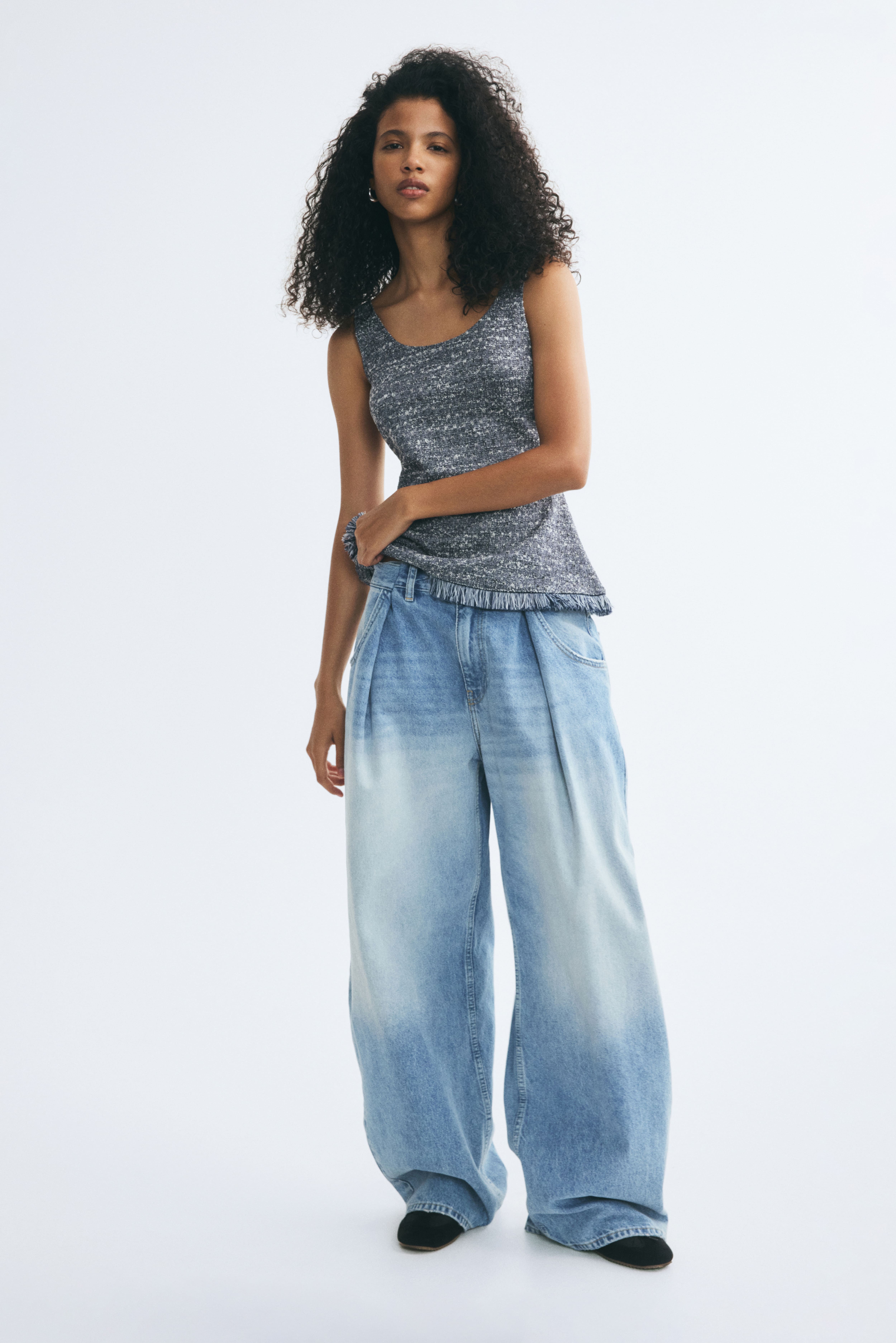 Bouclé-Knit Top with Fringe