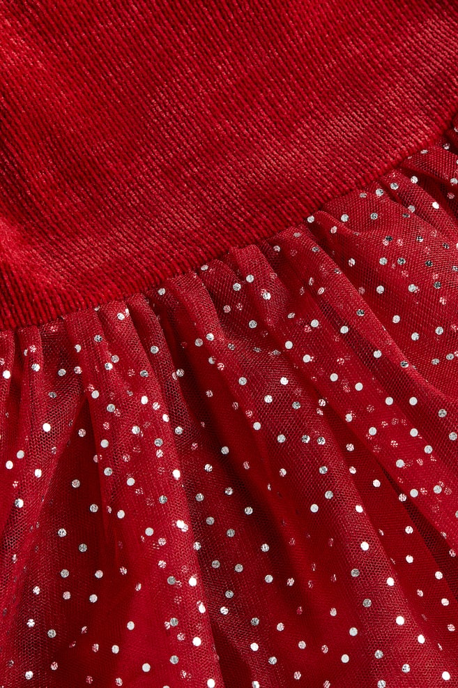 Robe avec jupe en tulle - Rouge/scintillant/Beige clair/pois - 2