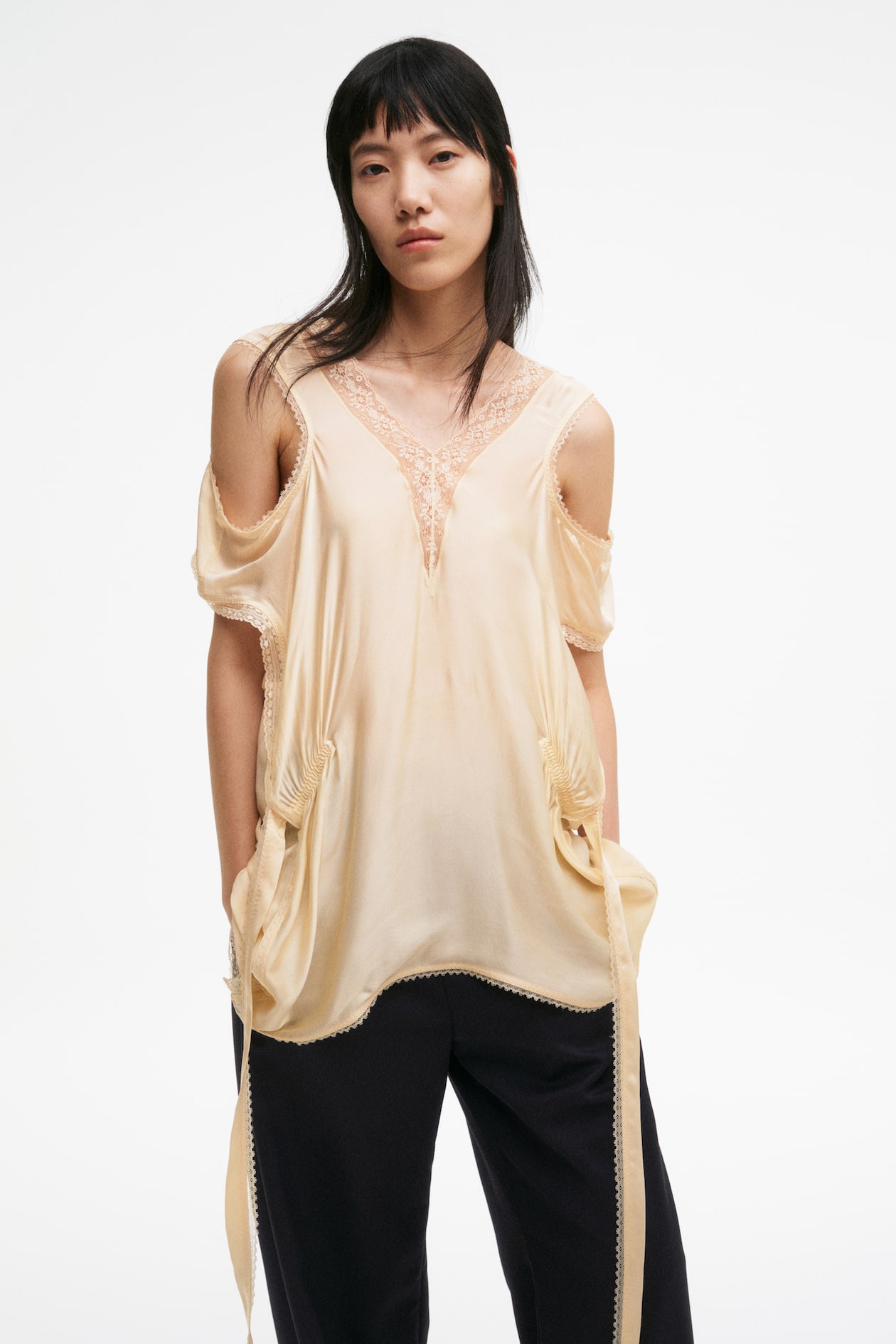 Lace-Trimmed Satin Top - image 2