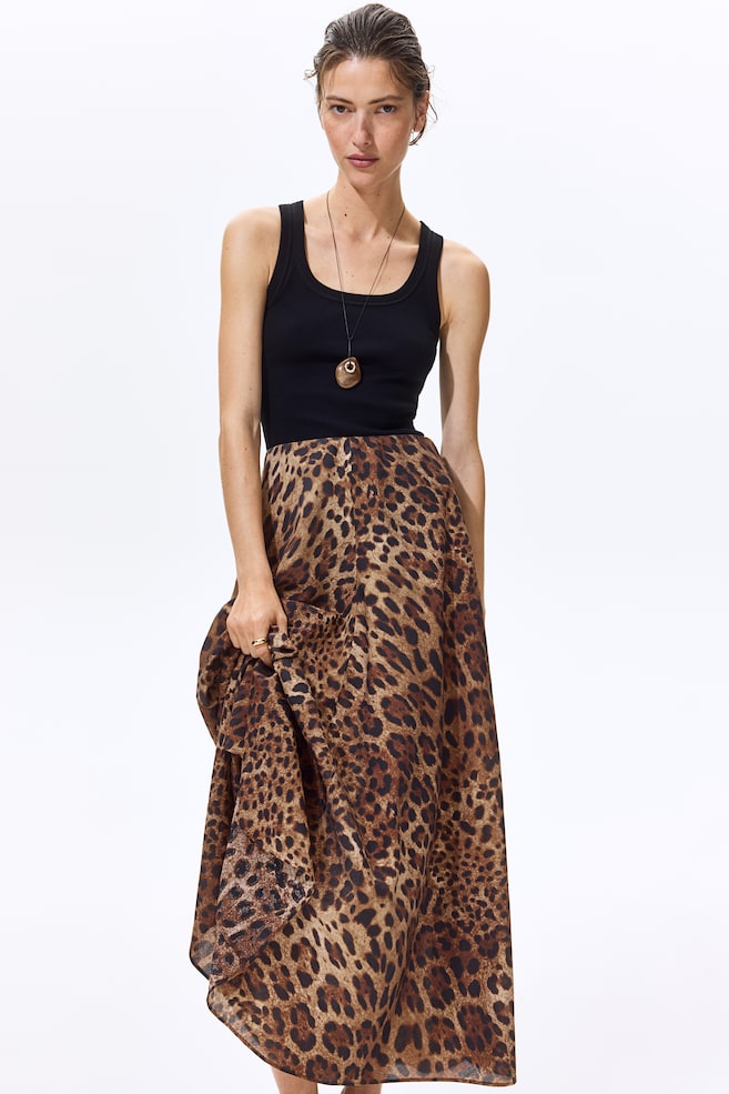 Falda maxi de satín - Beige/Diseño de leopardo/Rosa durazno/Café oscuro - 2