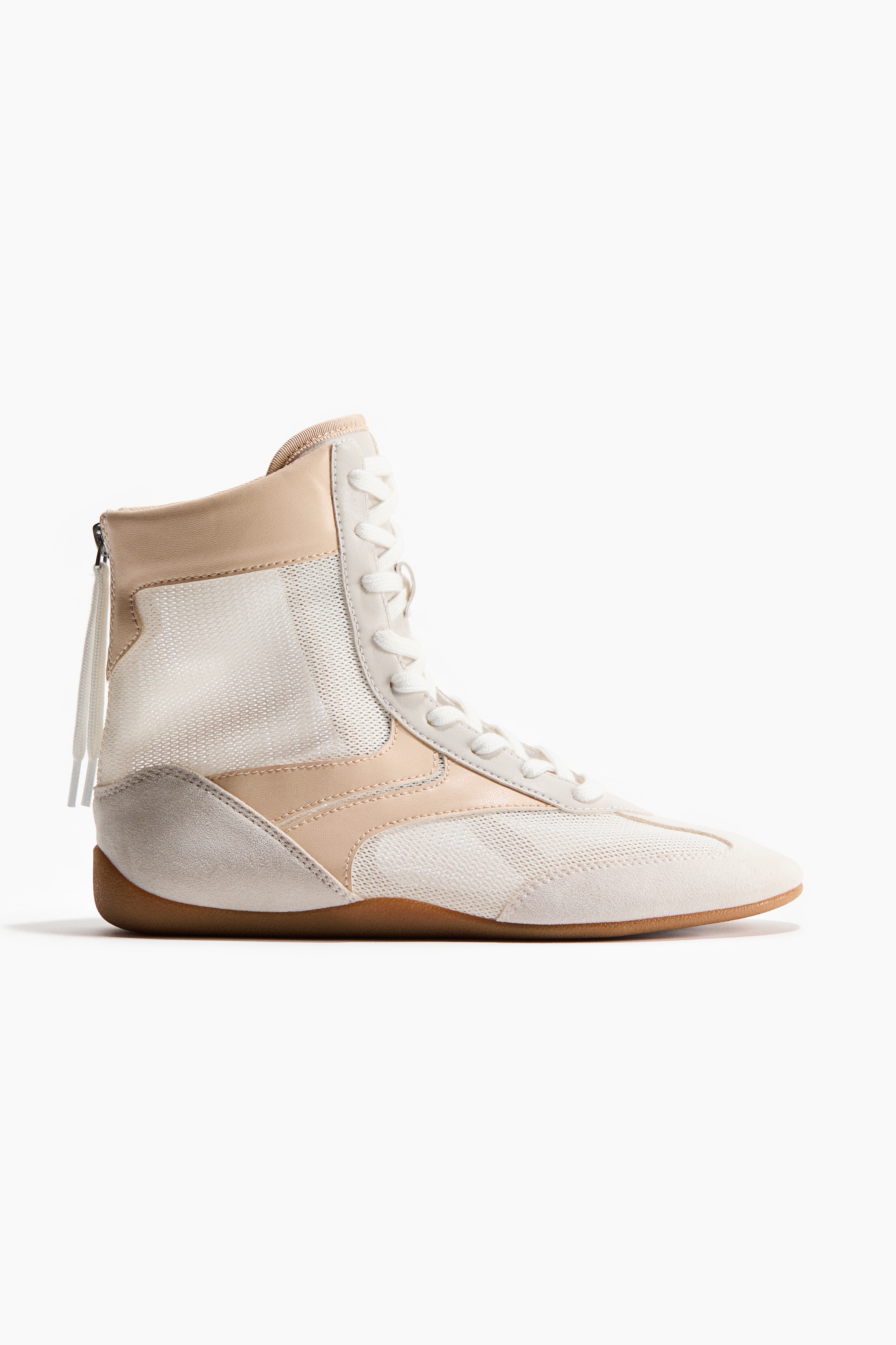 Höga sneakers i mesh - Crèmevit/Ljusbeige