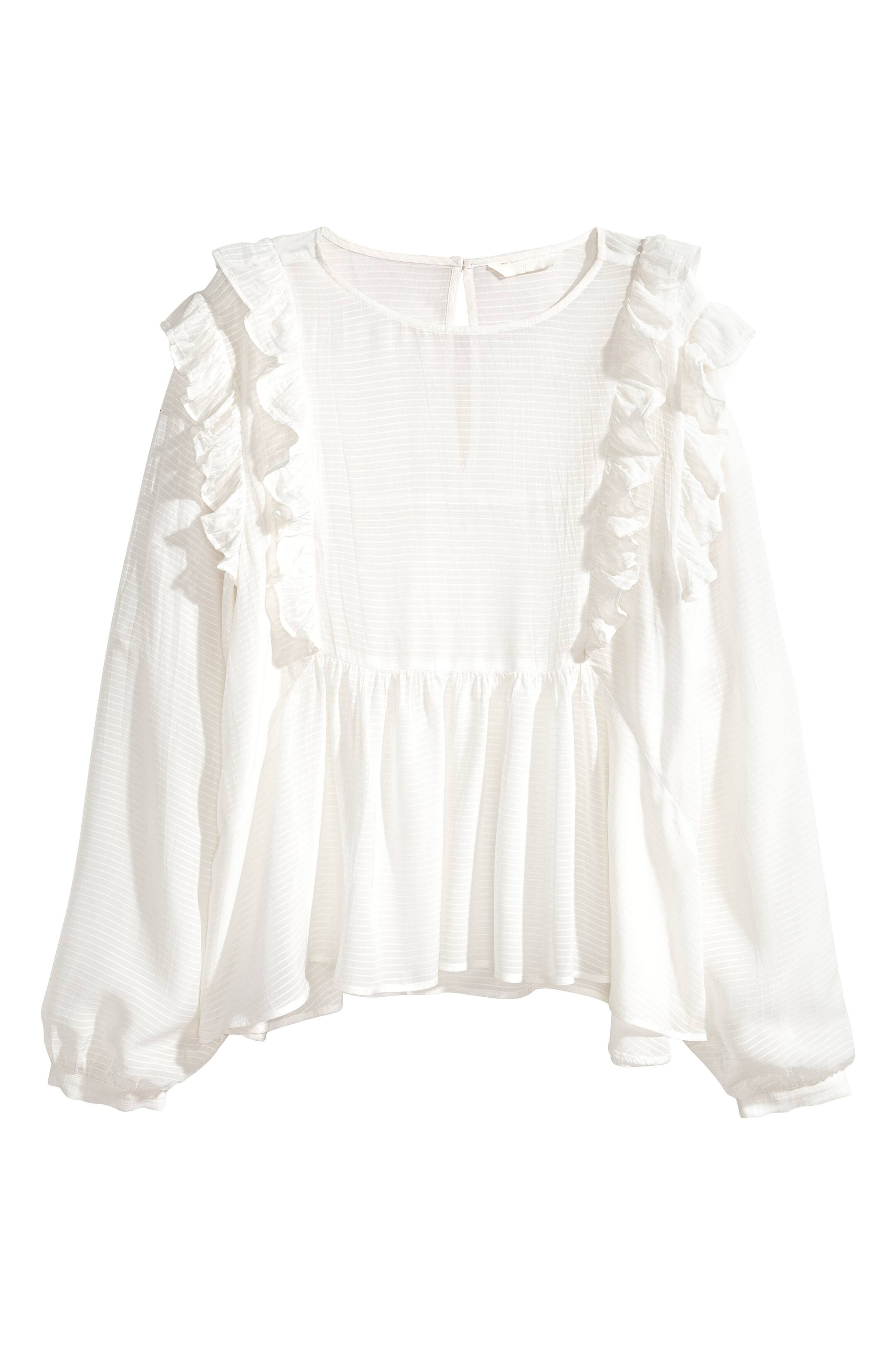 Agrandir l'image: Blouse avec volants - Blanc/rayé - FEMME | H&M FR 1