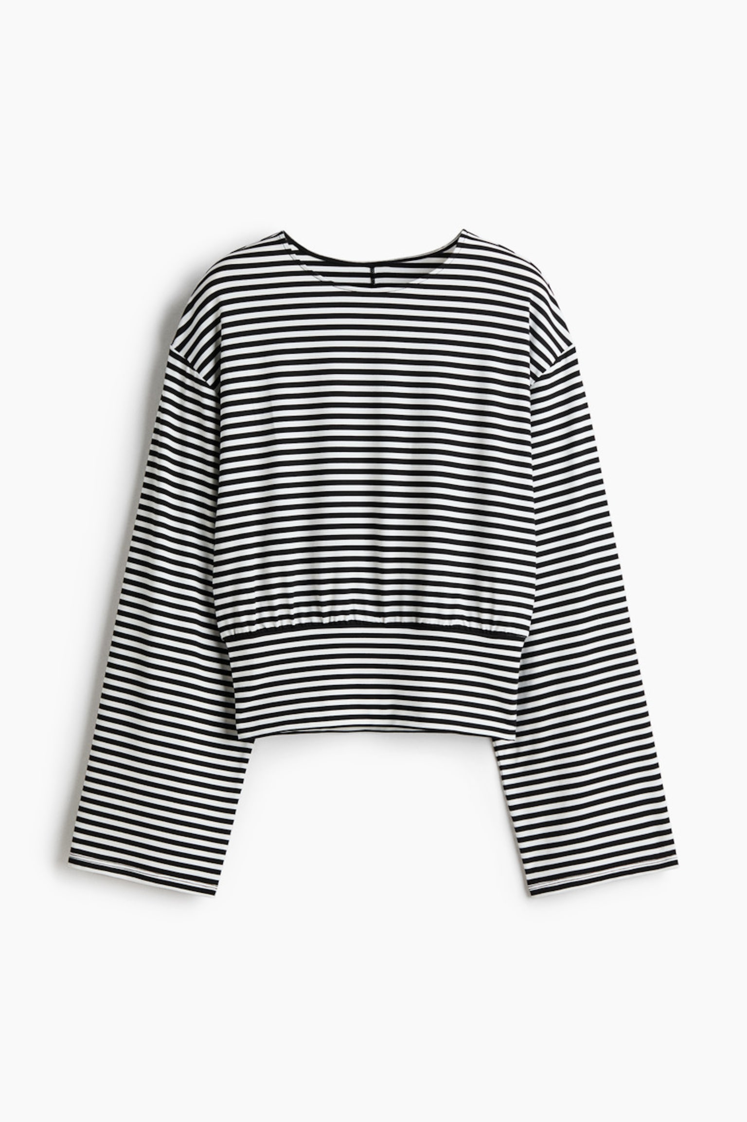 Gathered jersey top - White/Striped/Dark grey - 1