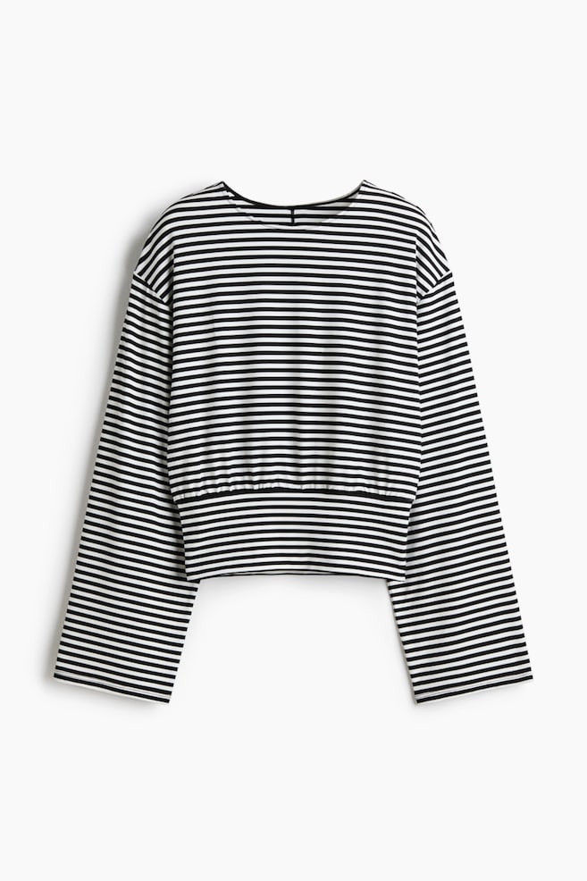 Gathered Jersey Top - White/striped - 1