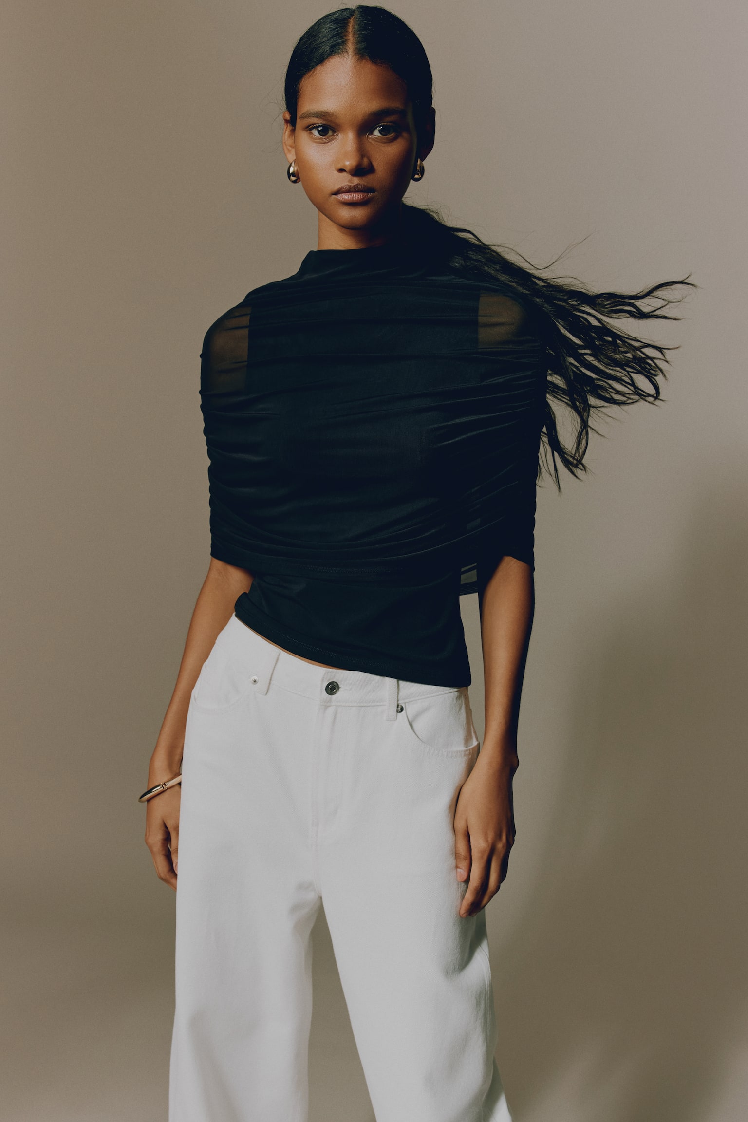 Cape-detail jersey top - Black - 1