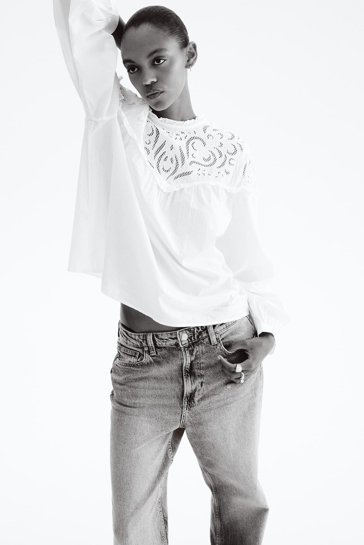 Blouse avec broderie anglaise - Blanc - FEMME | H&M FR