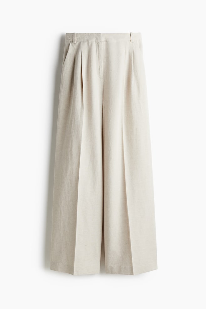 Wide linen-blend trousers - Light beige/White/Black - 1