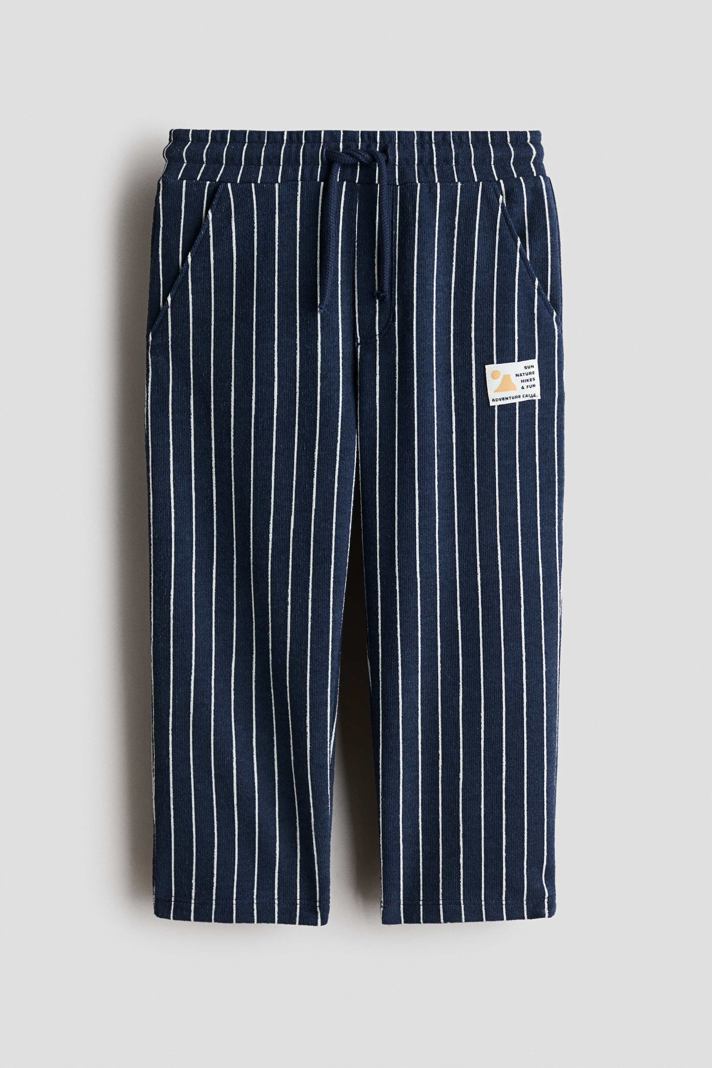 Bukser i strukturvævet jersey med snøre - Marineblå/Stribet/Lys beige/Stribet