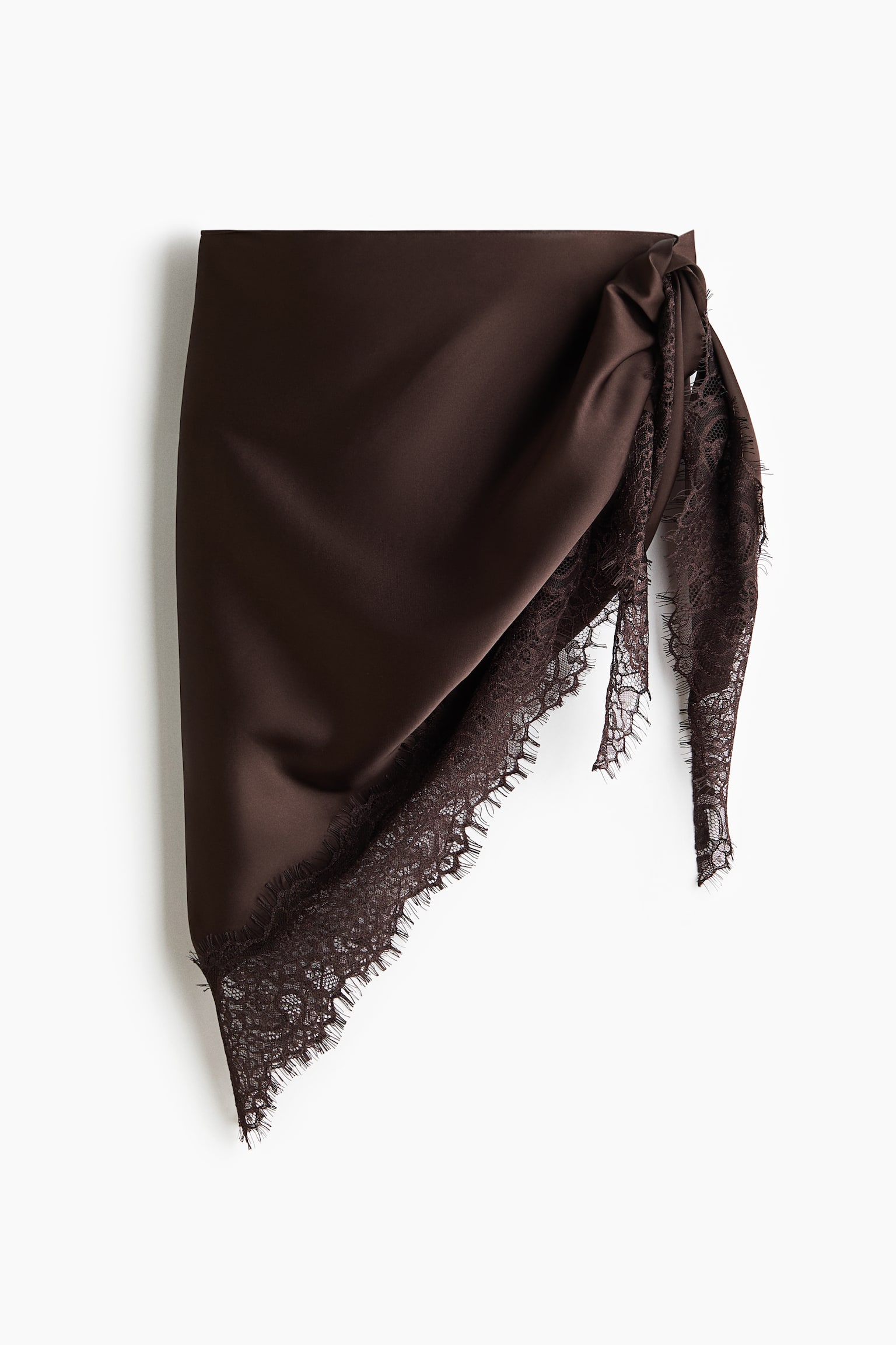 Lace-trimmed triangle scarf - Dark brown/Black - 2