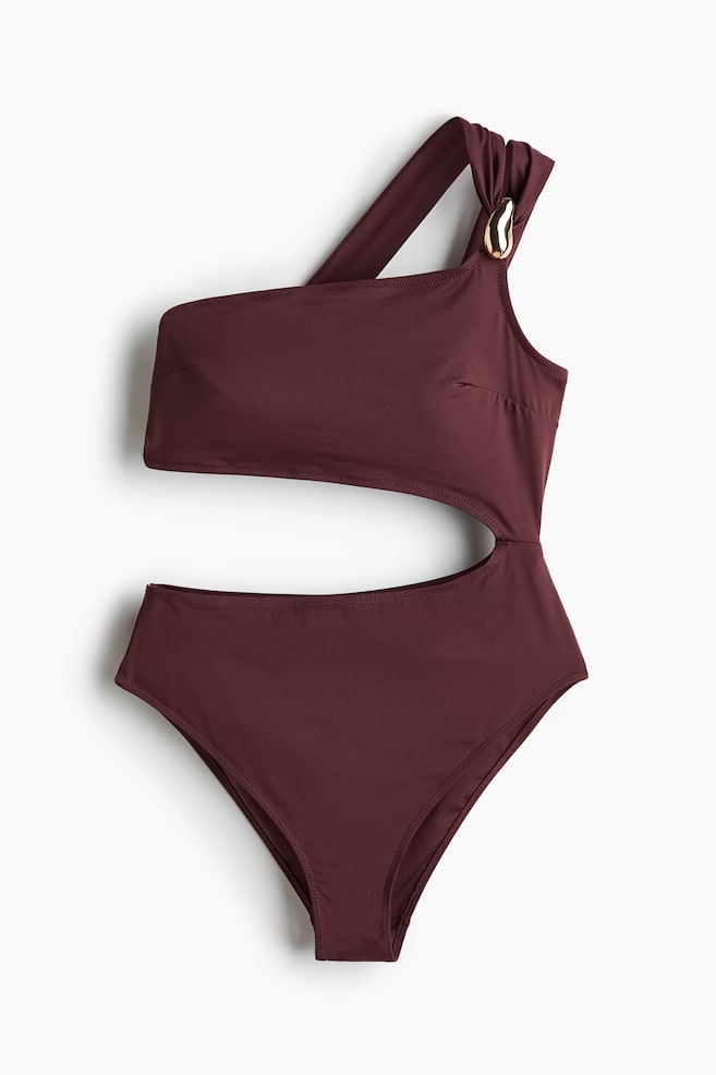 One-shoulderbadpak met padded cups - Donkerbruin - 1