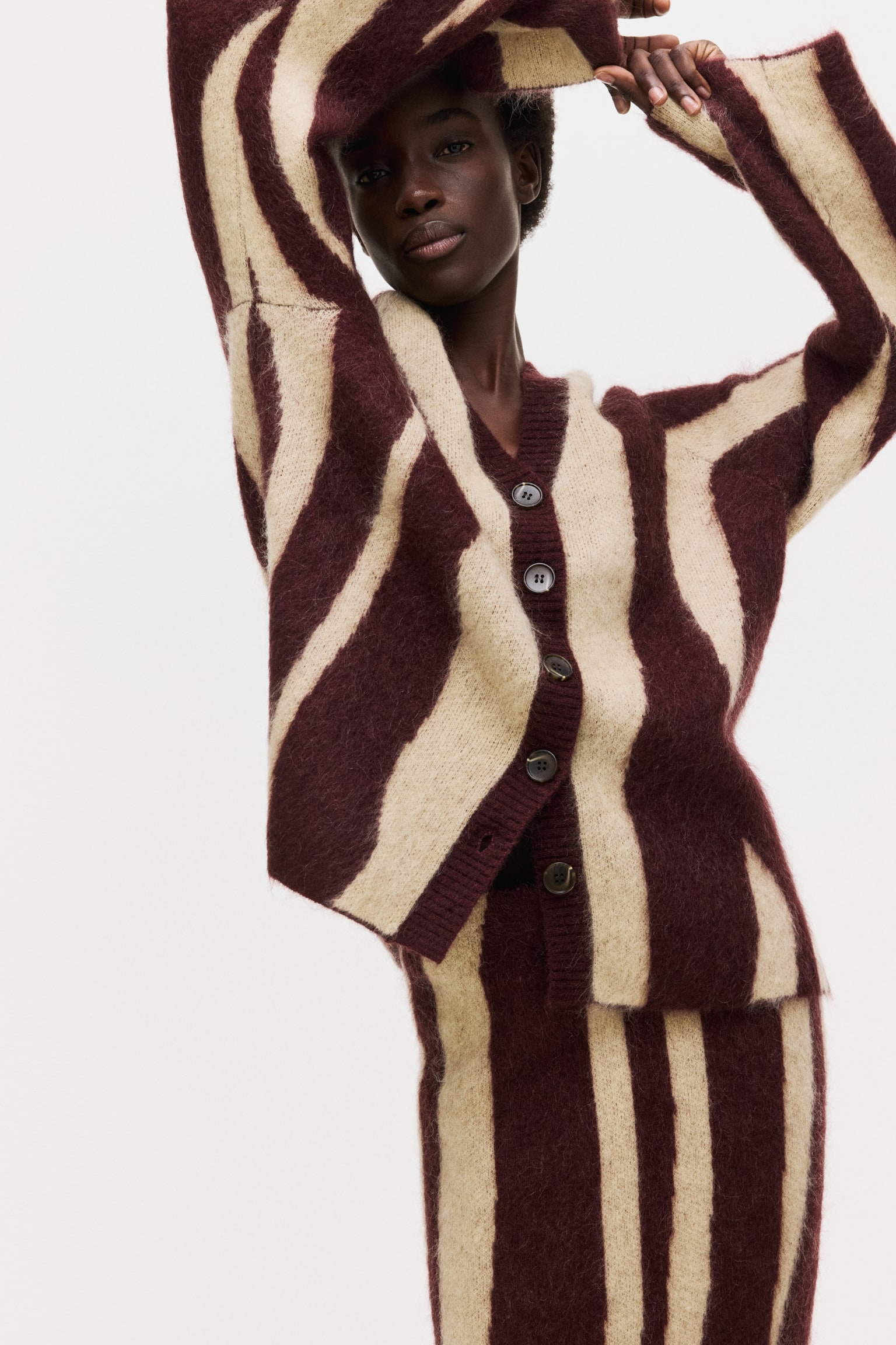 Jacquard-knit mohair-blend cardigan - Burgundy/Zebra print - 7