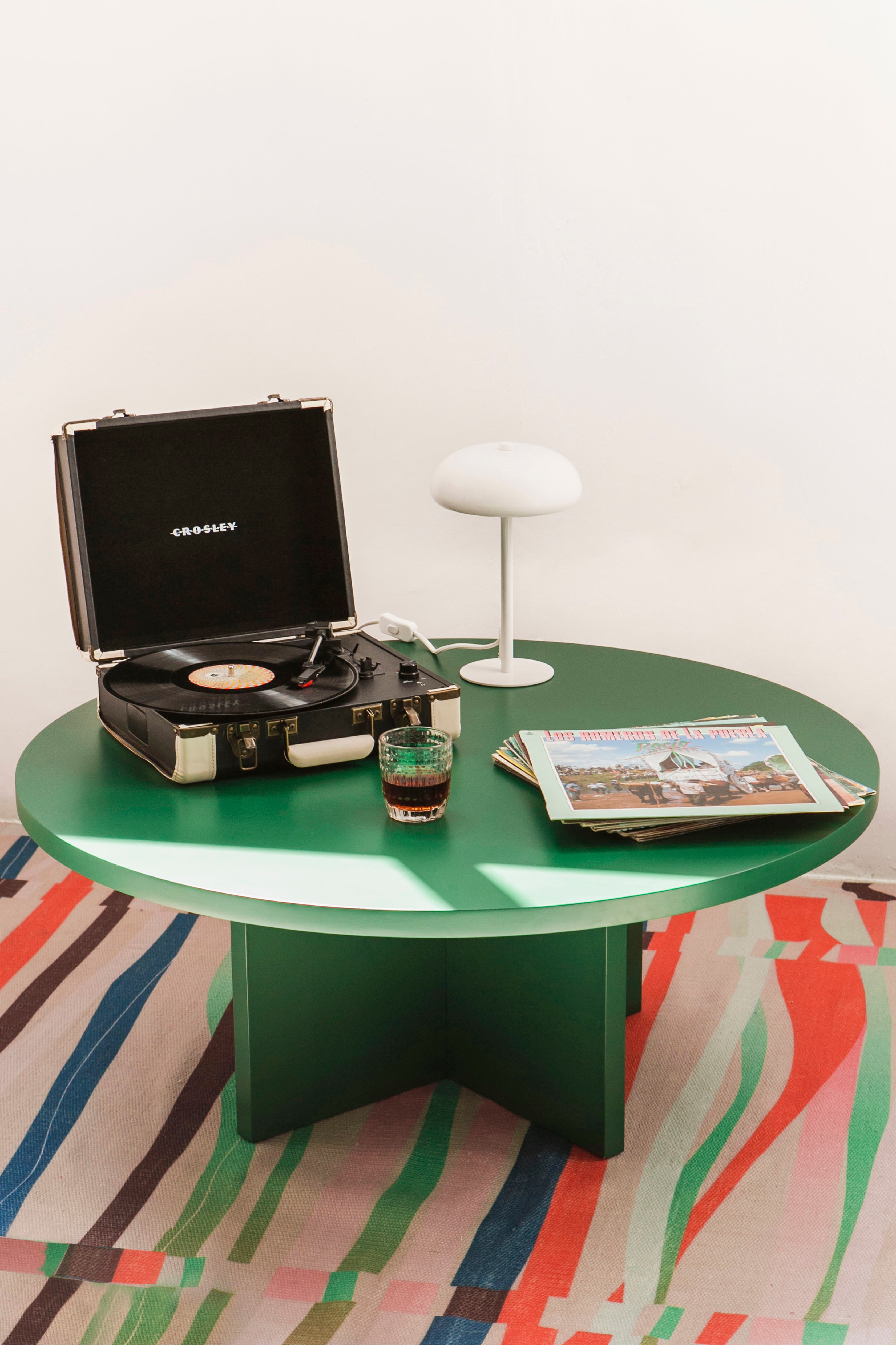 Round Coffee Table With Laminated Top - Cedar Green/Taupe/Prussian Blue/Flame Red