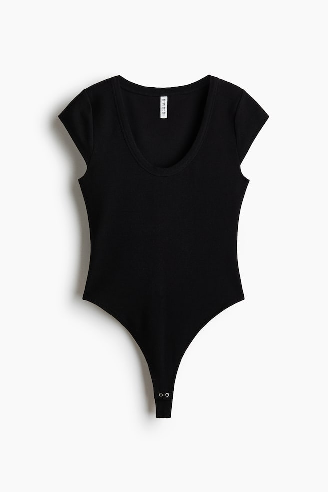 Tanga-Body mit Kappenärmeln - Schwarz/Cremefarben - 1