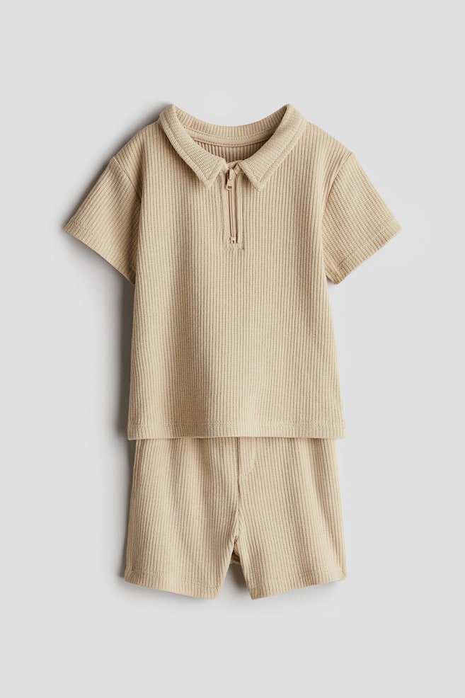 2-piece waffled jersey set - Beige - 1