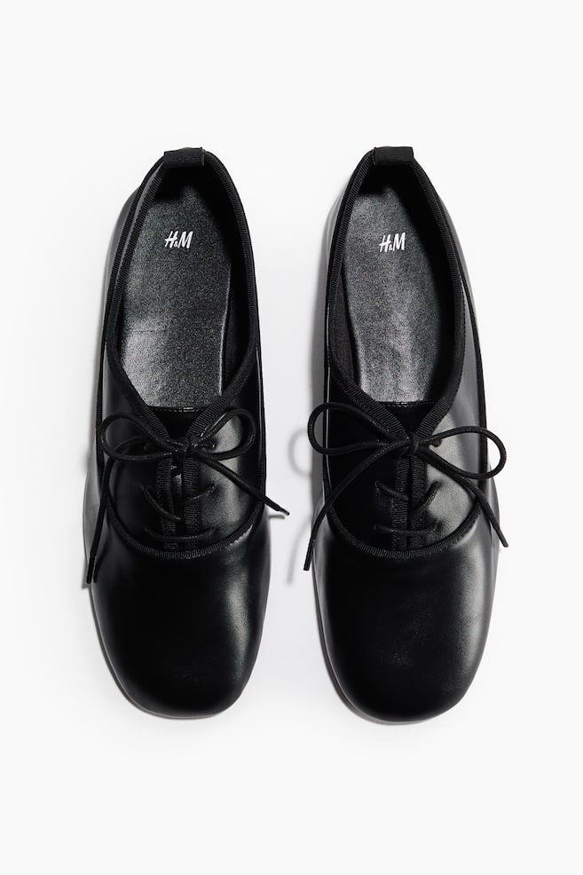 Lace-Up Ballet Flats - Black/White - 1