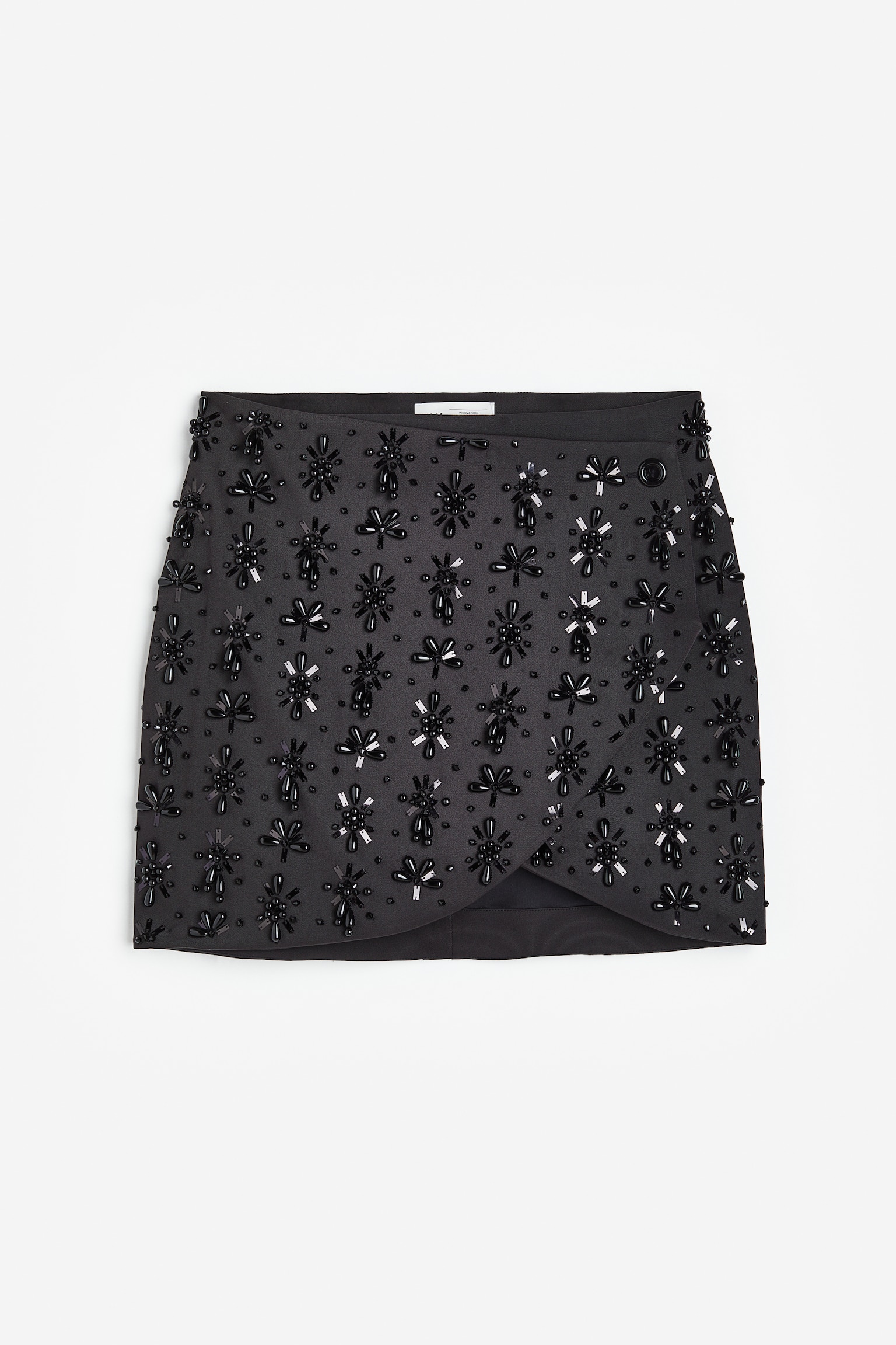 Beaded Twill Wrap Skirt - Black - 1