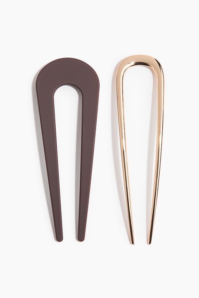 2-pack hair pins - Dark brown/Gold-coloured - 1