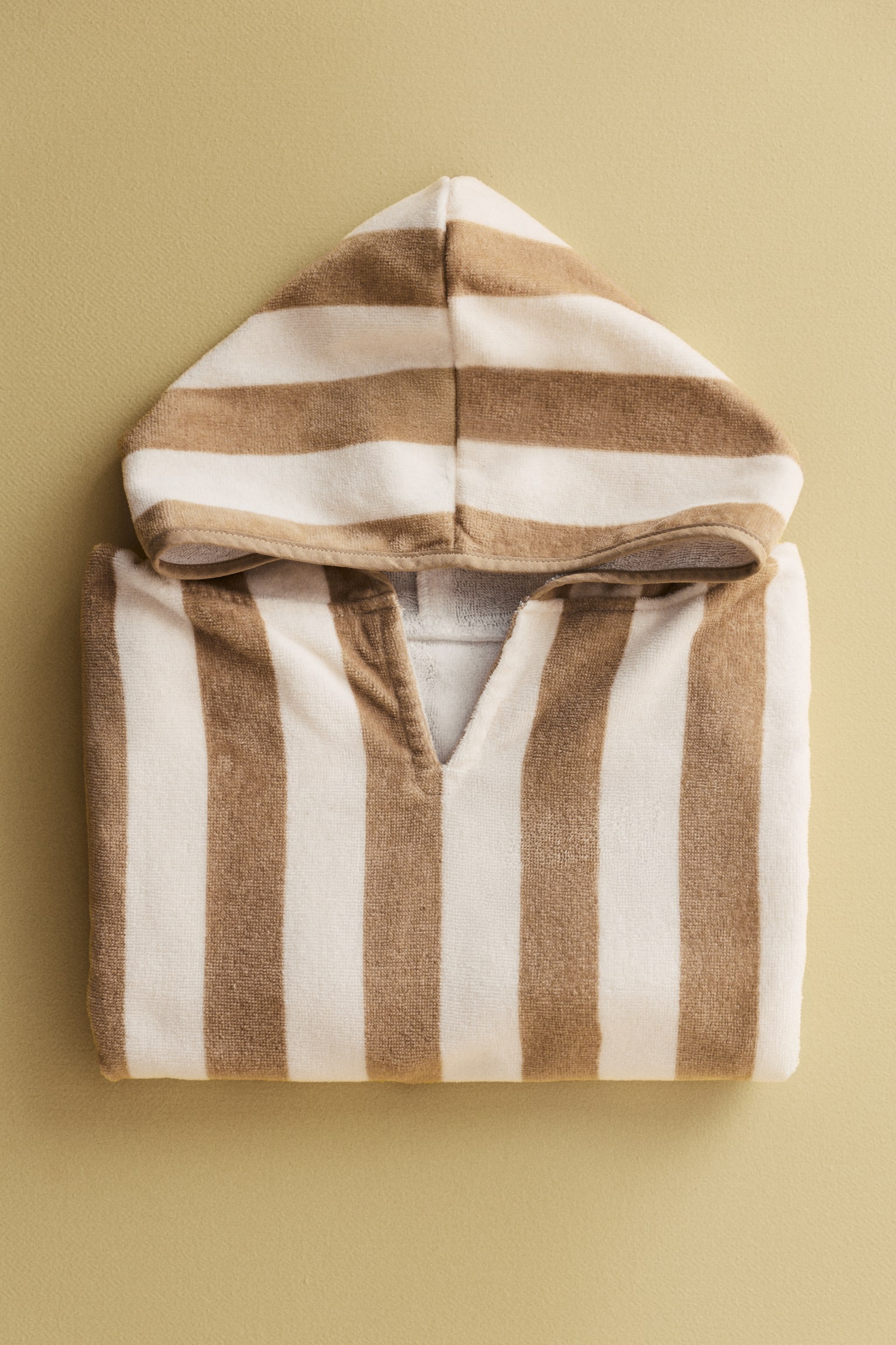 Striped cotton towel cape - Light brown/White striped/Green/White striped/Light pink/White striped - 2