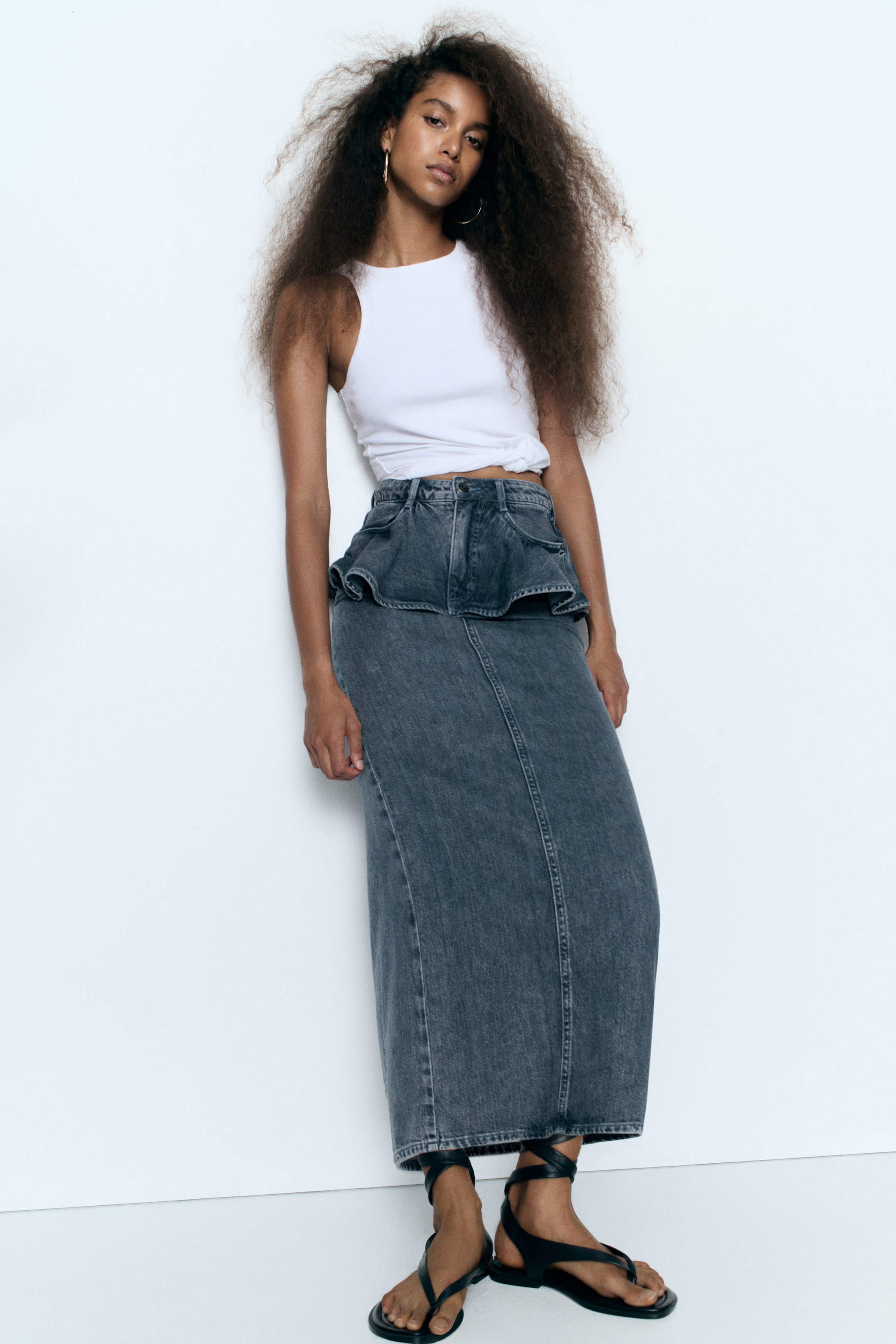 Flounced Denim Skirt