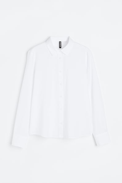 Cotton shirt - Long sleeve - Regular length - White - Ladies | H&M GB