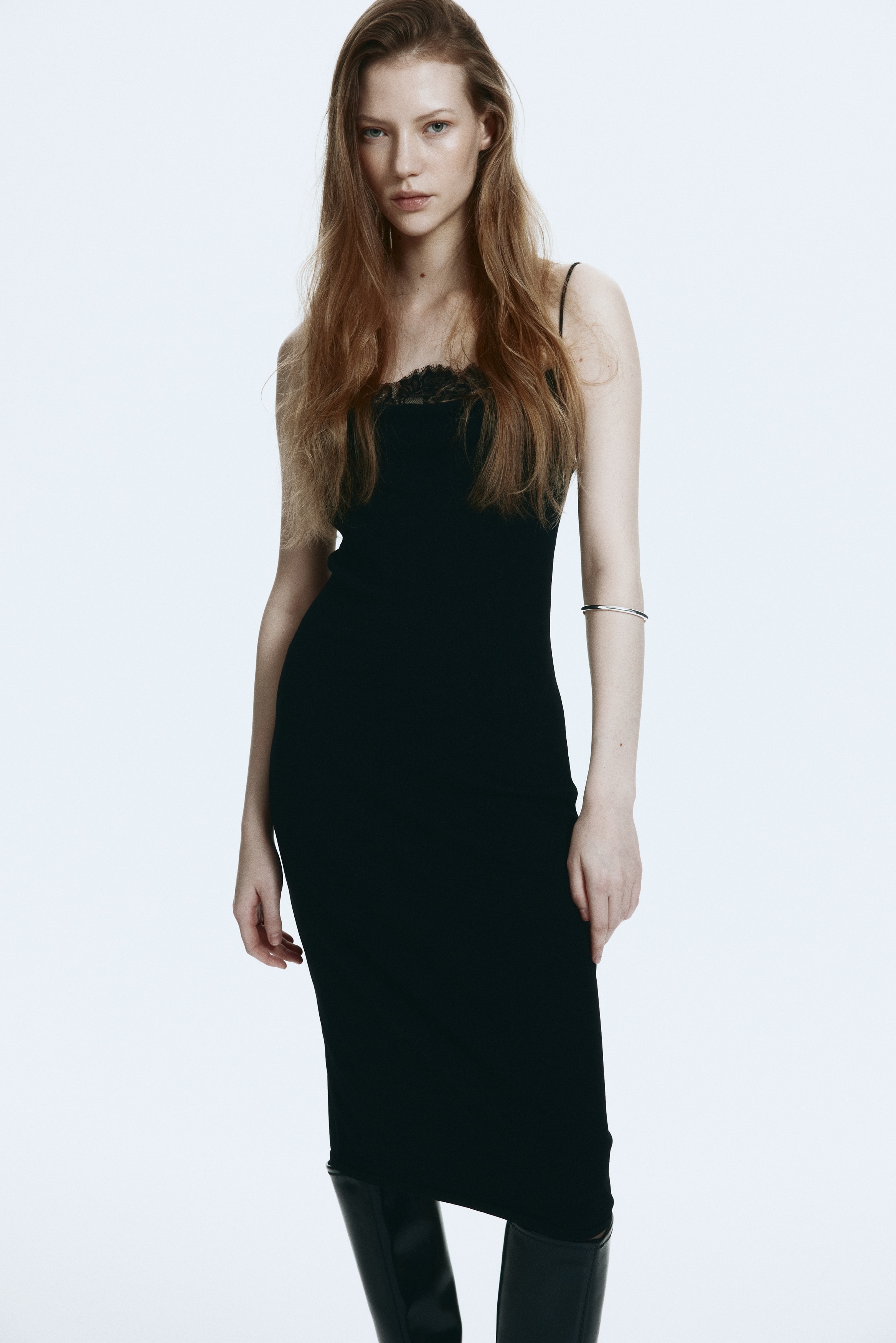 black slip dress h&m Women's Black Tie-Detail Satin Slip Dress
