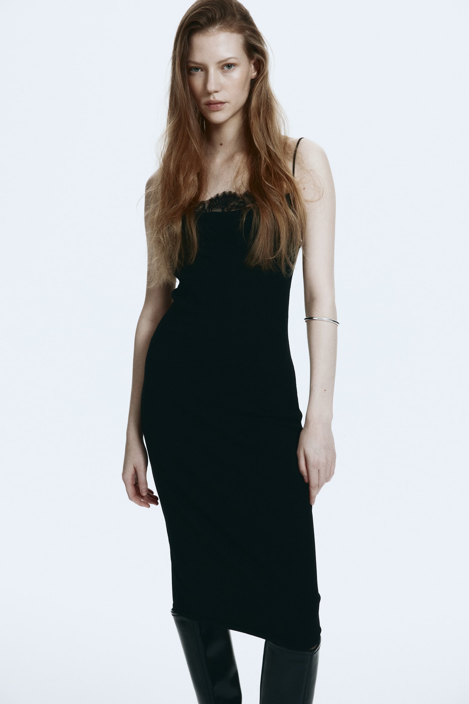 Abito con inserti in pizzo - Nero - 3